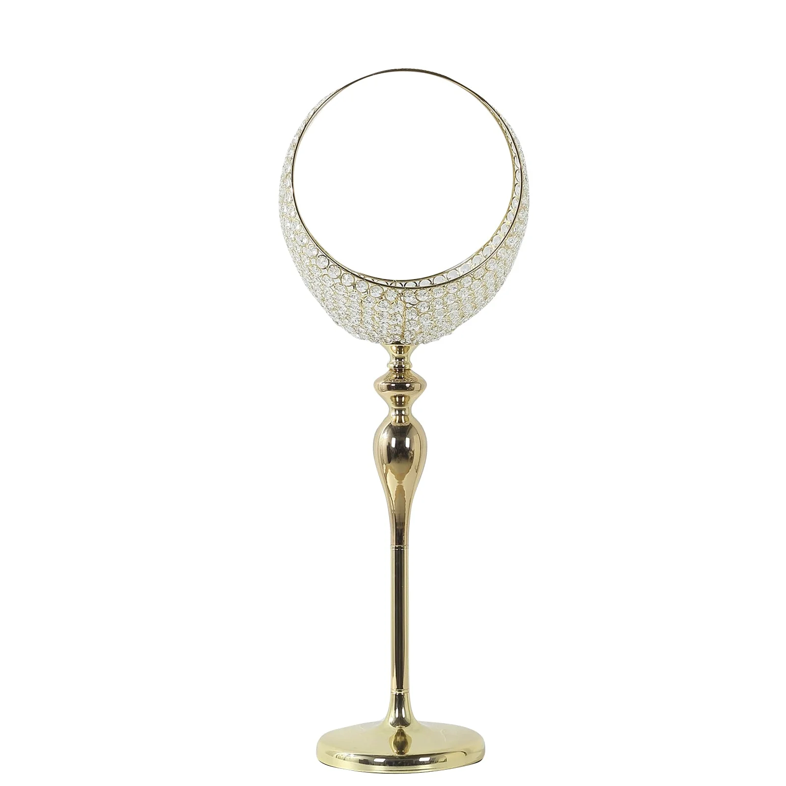 Metal Crystal Beaded Candle Holder Stand 4.5ft Tall - Half Moon Basket Design Gold Wedding Flower Centerpiece with Round Stable Base - Image 8