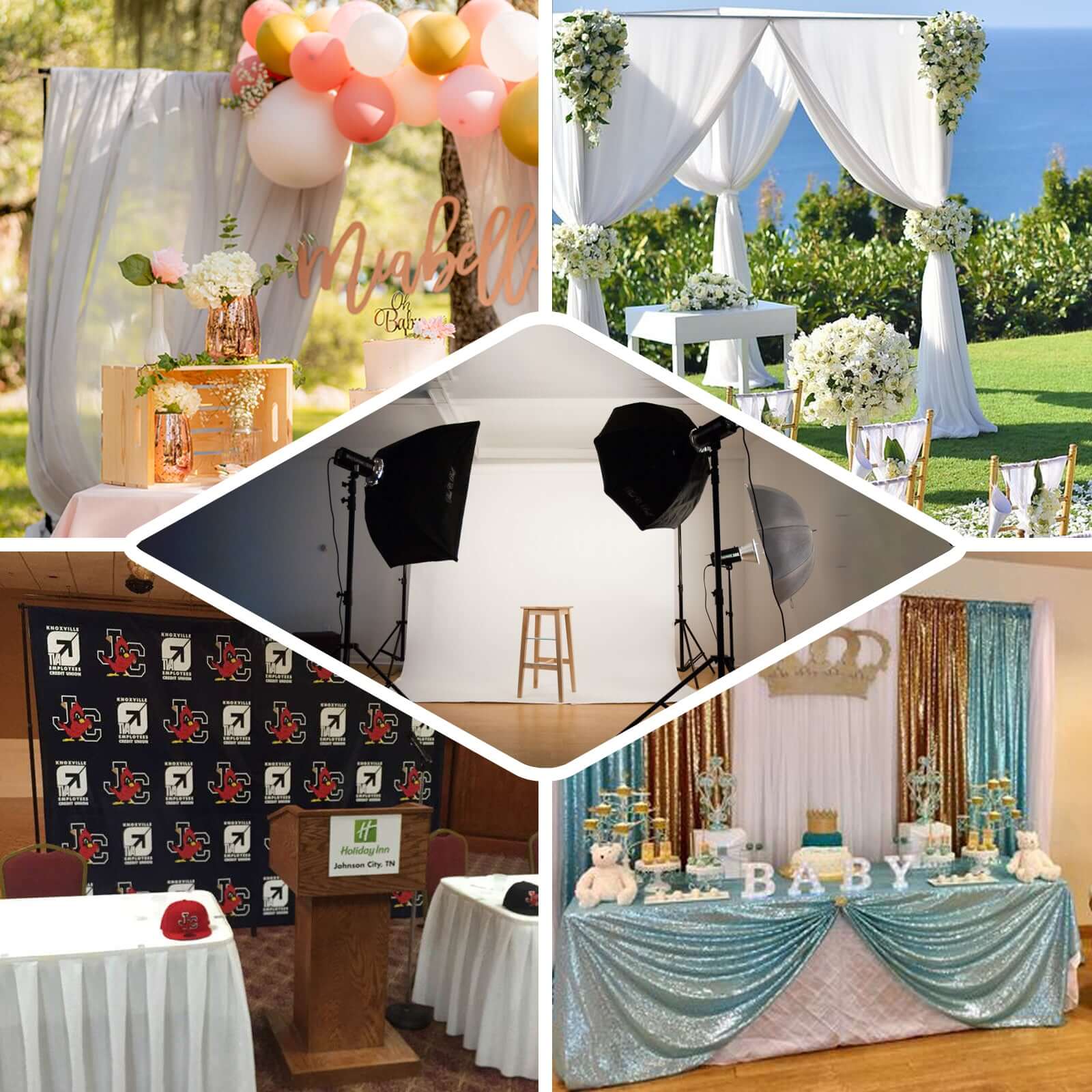 Metal DIY Adjustable Heavy Duty Pipe and Drape Stand Set, Portable Photo Backdrop Kit 12ft - Image 5