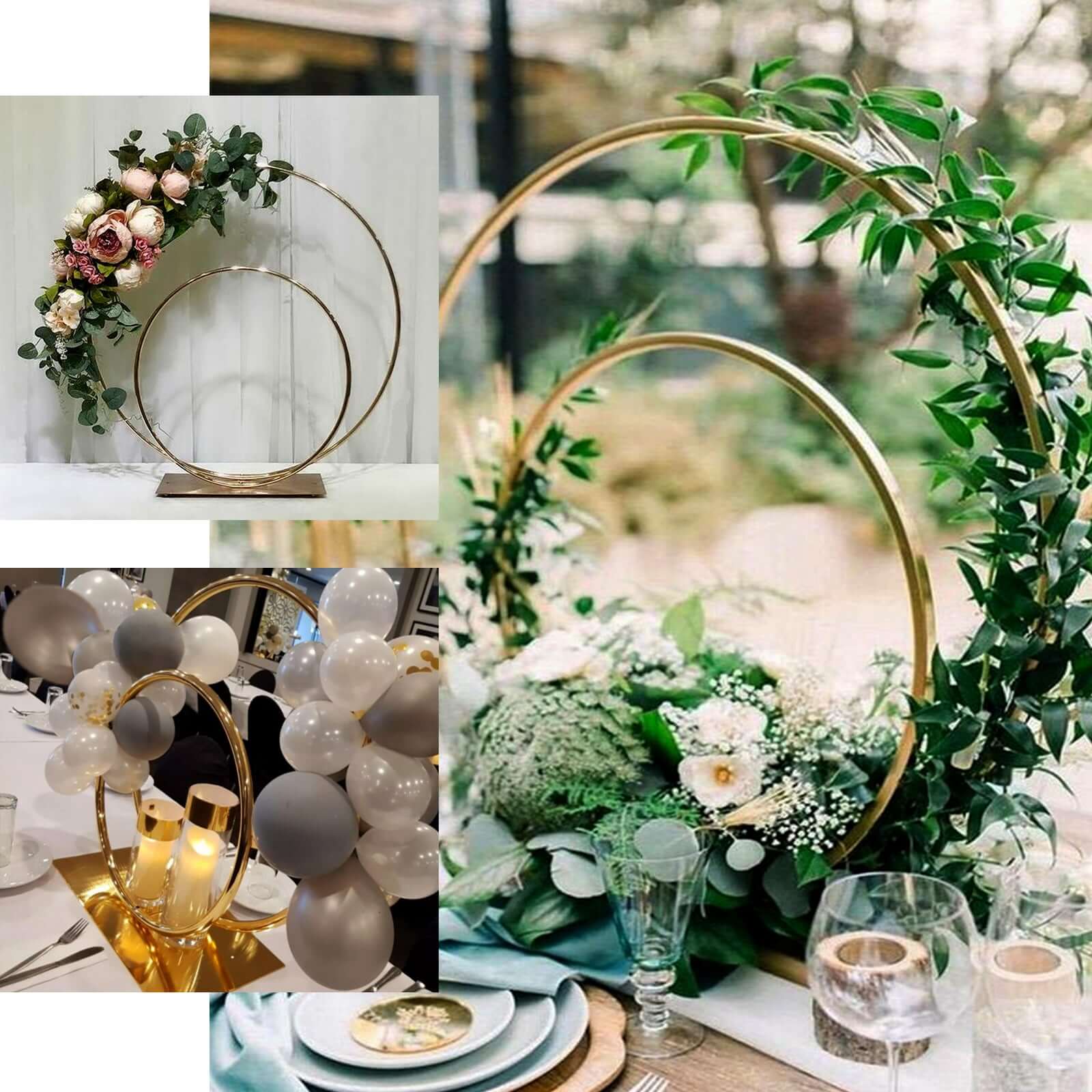 Metal Double Hoop Wedding Centerpiece Gold 24" & 16" - Flower Stand for Events & Table Decor - Image 5