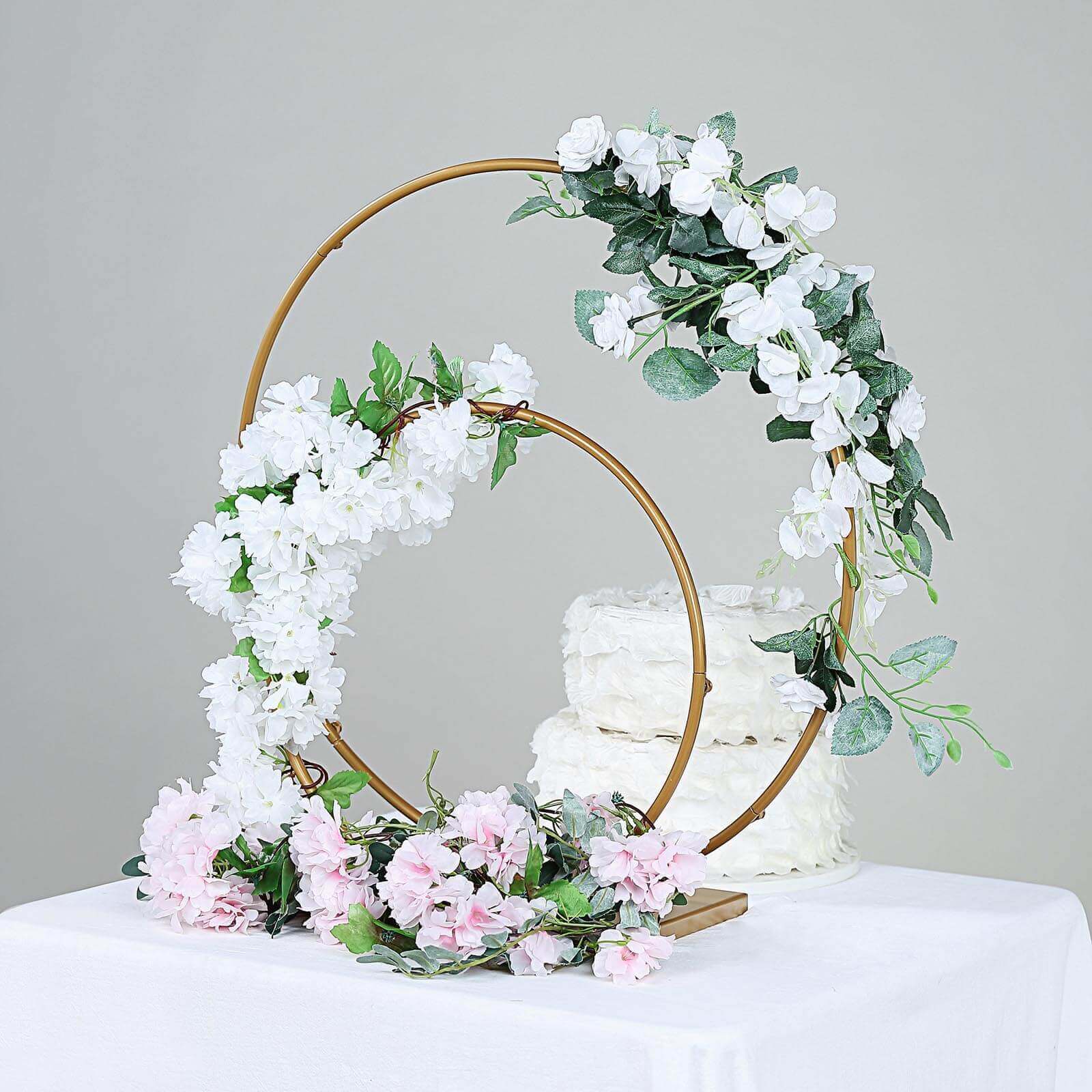 Metal Double Hoop Wedding Centerpiece Gold 24" & 16" - Flower Stand for Events & Table Decor - Image 7