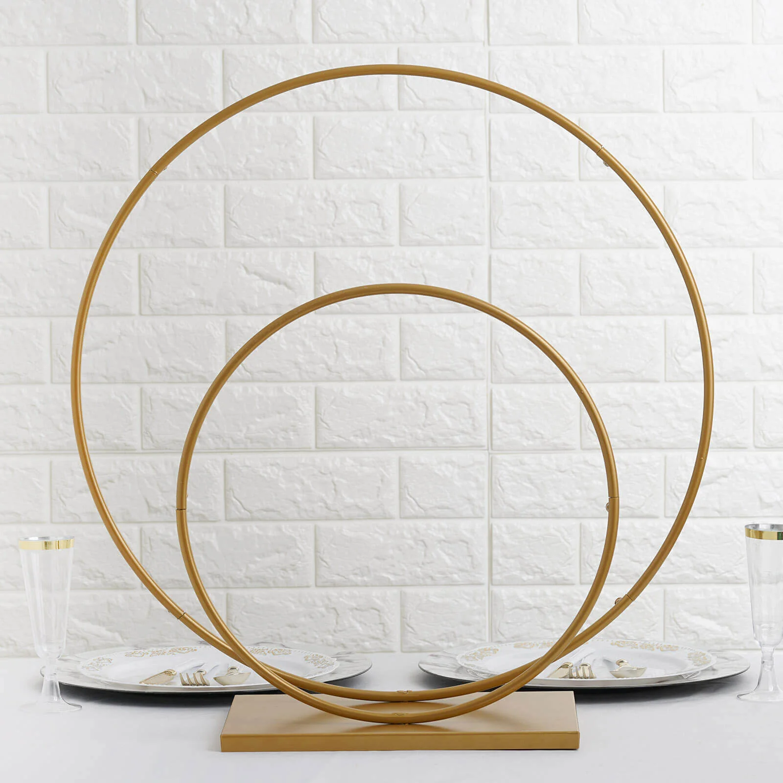 Metal Double Hoop Wedding Centerpiece Gold 24" & 16" - Flower Stand for Events & Table Decor - Image 8