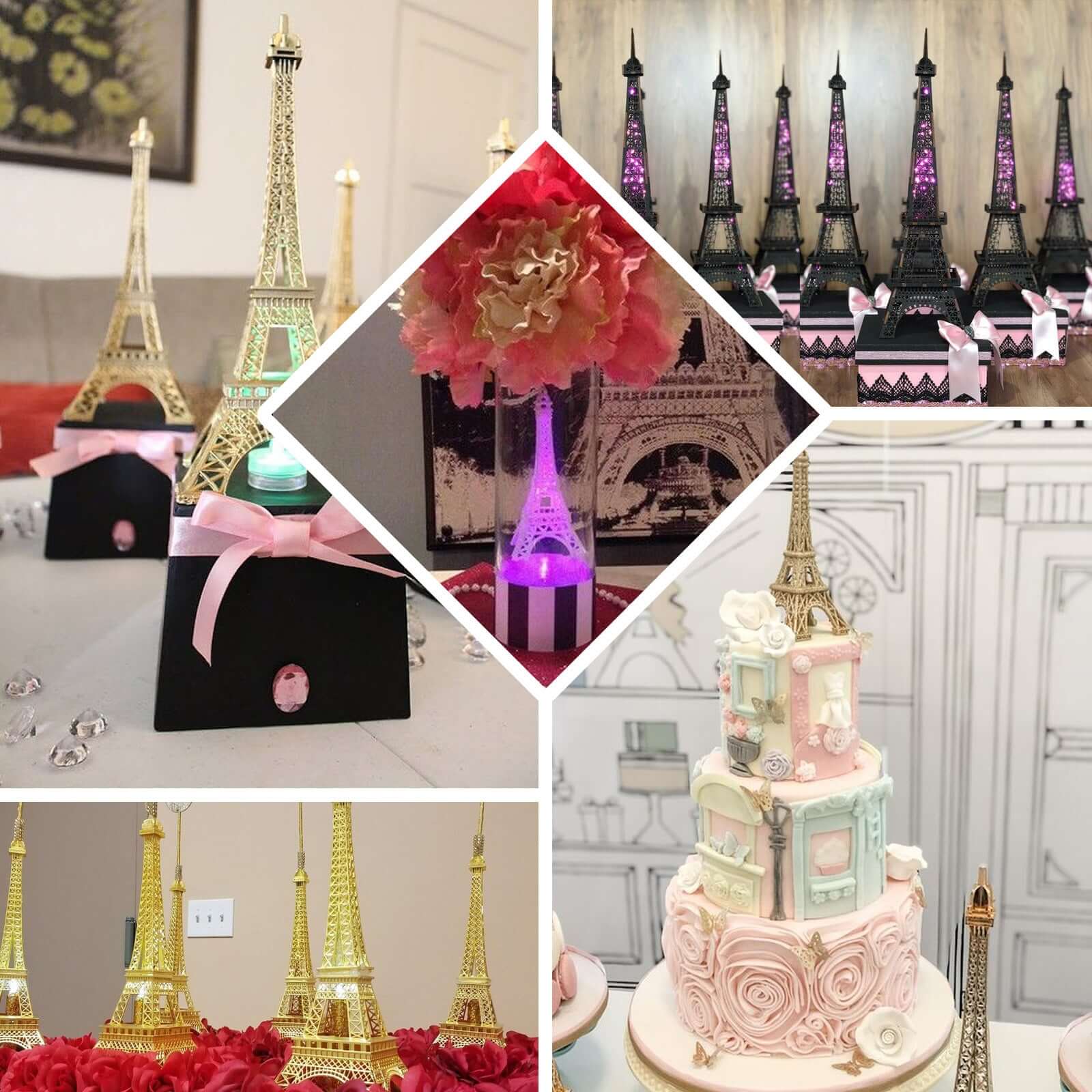 Metal Eiffel Tower 10" Table Centerpiece Gold - Decorative Cake Topper for Weddings & Events - Image 5