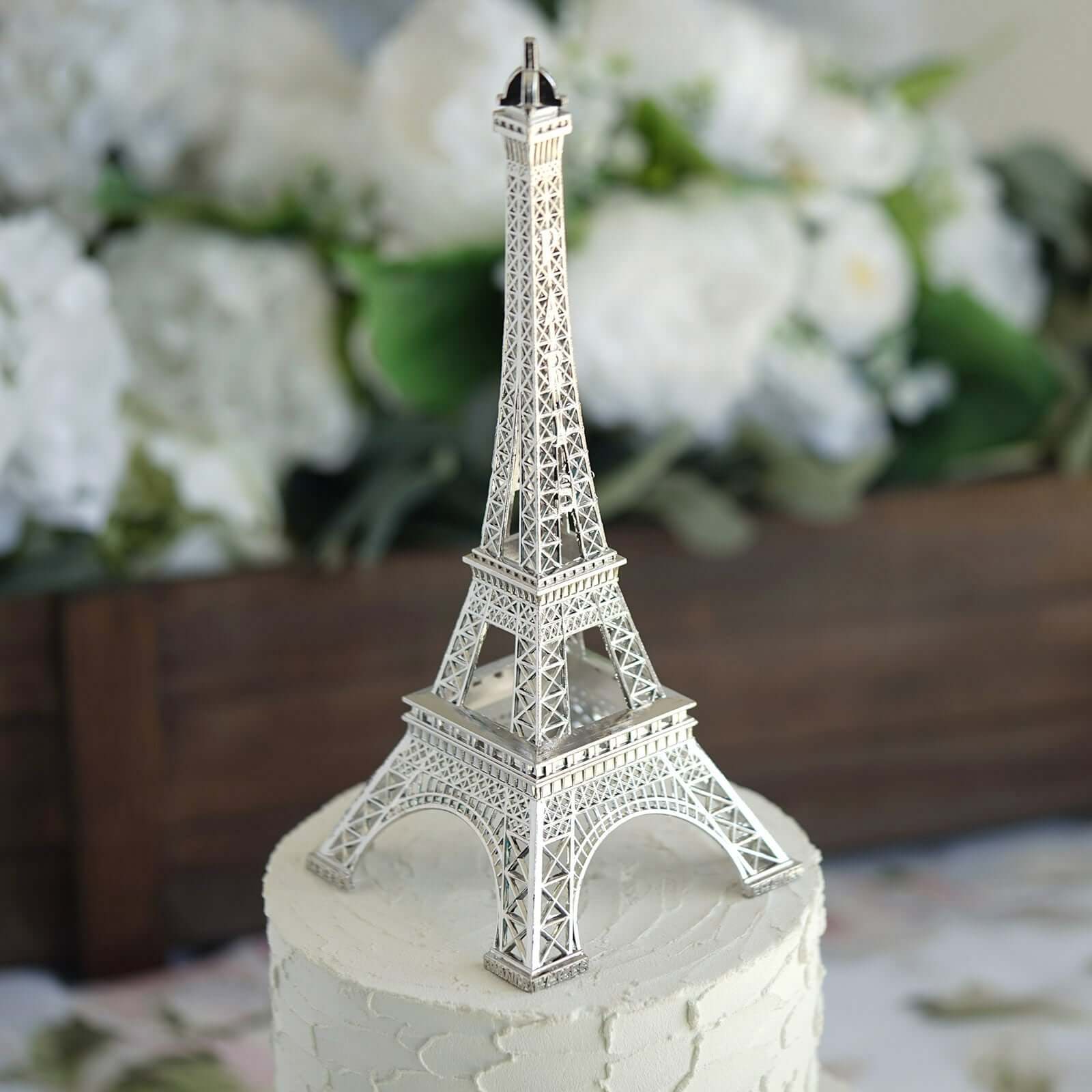 Metal Eiffel Tower 10" Table Centerpiece Silver - Decorative Cake Topper - Image 2