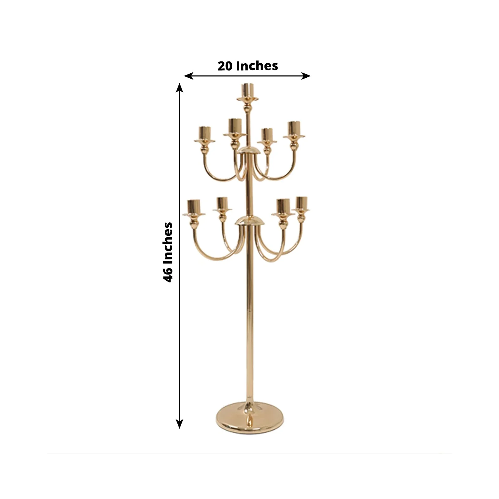 Metal Floor Candelabra Candle Holder 46" Tall - 9-Arm Gold Vintage Taper Candlestick Stand Table Centerpiece for Weddings & Parties - Image 2
