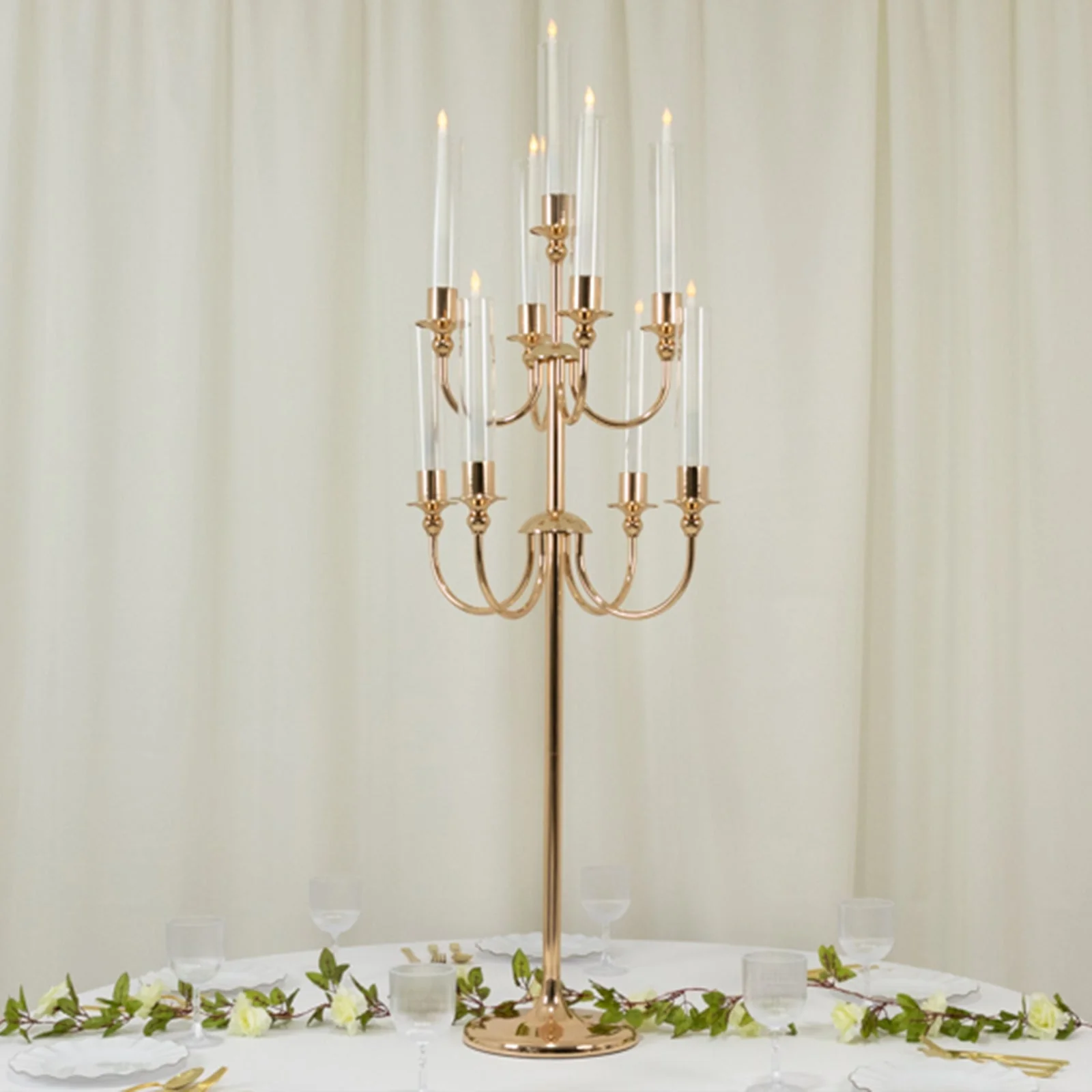 Metal Floor Candelabra Candle Holder 46" Tall - 9-Arm Gold Vintage Taper Candlestick Stand Table Centerpiece for Weddings & Parties - Image 5