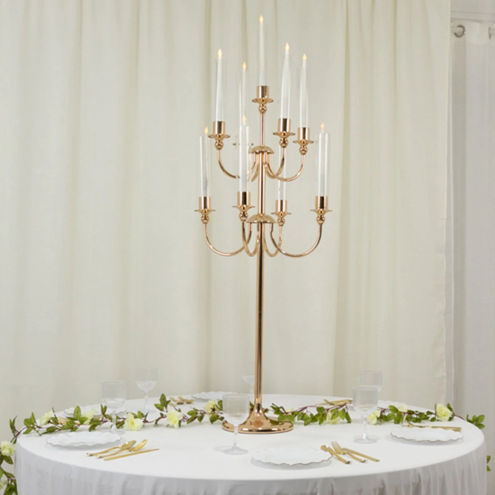 Metal Floor Candelabra Candle Holder 46" Tall - 9-Arm Gold Vintage Taper Candlestick Stand Table Centerpiece for Weddings & Parties - Image 6