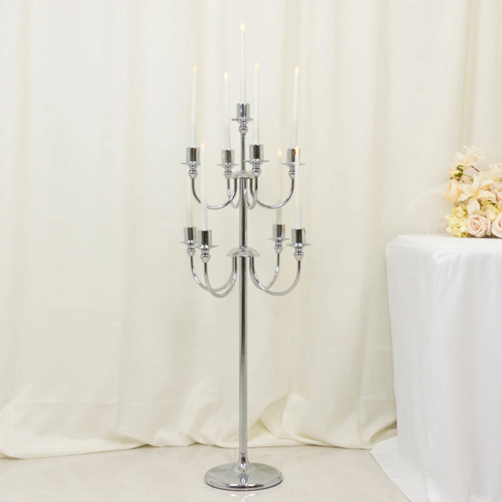 Metal Floor Candelabra Candle Holder 46" Tall - 9-Arm Silver Vintage Taper Candlestick Stand Table Centerpiece for Weddings & Parties - Image 6