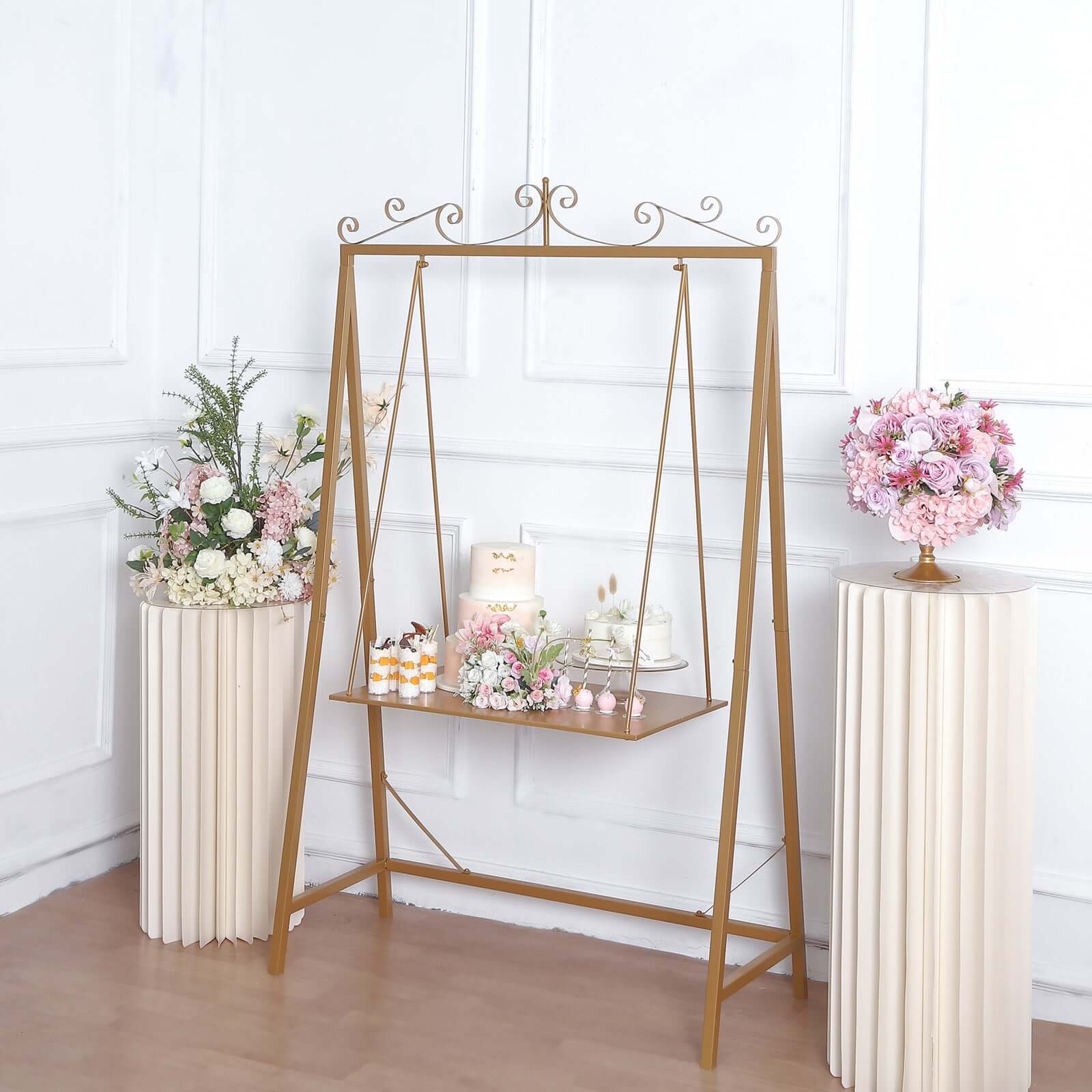 Metal Floor Swing Cake Stand 6ft Gold - Unique Hanging Dessert Display Serving Station for Stylish Celebrations - Image 2