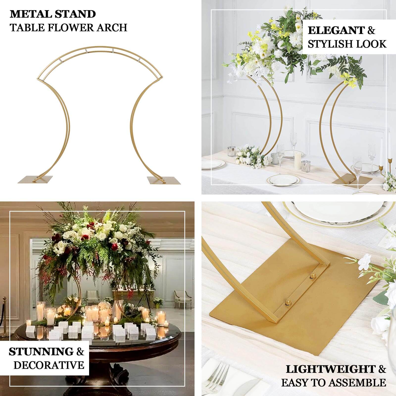 Metal Floral Arch Frame 38" Gold Curvy Design - Wedding Table Centerpiece or Aisle Prop - Image 4