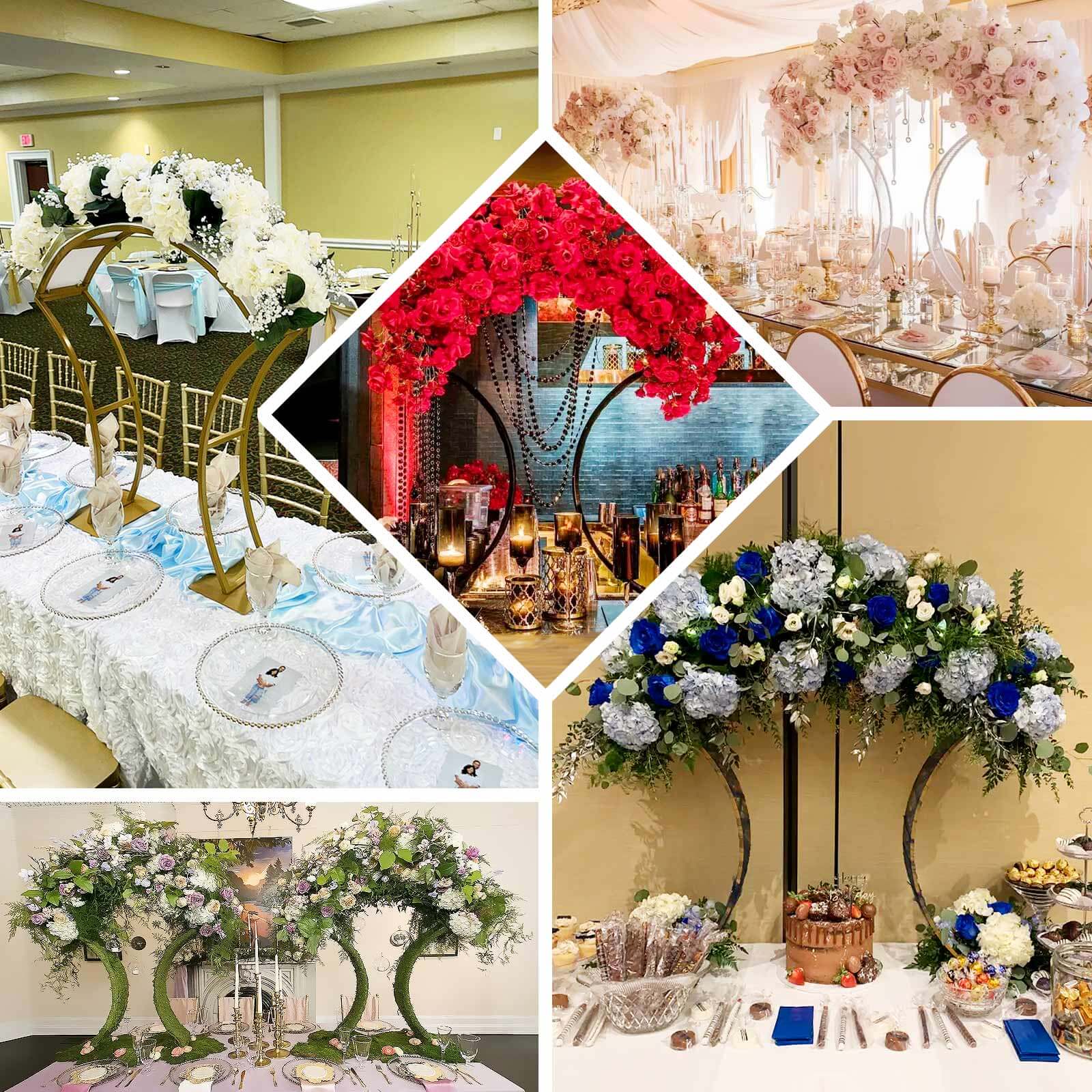 Metal Floral Arch Frame 38" Gold Curvy Design - Wedding Table Centerpiece or Aisle Prop - Image 5