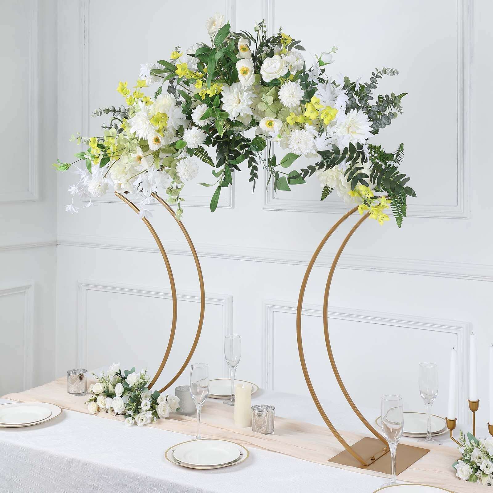 Metal Floral Arch Frame 38" Gold Curvy Design - Wedding Table Centerpiece or Aisle Prop - Image 6