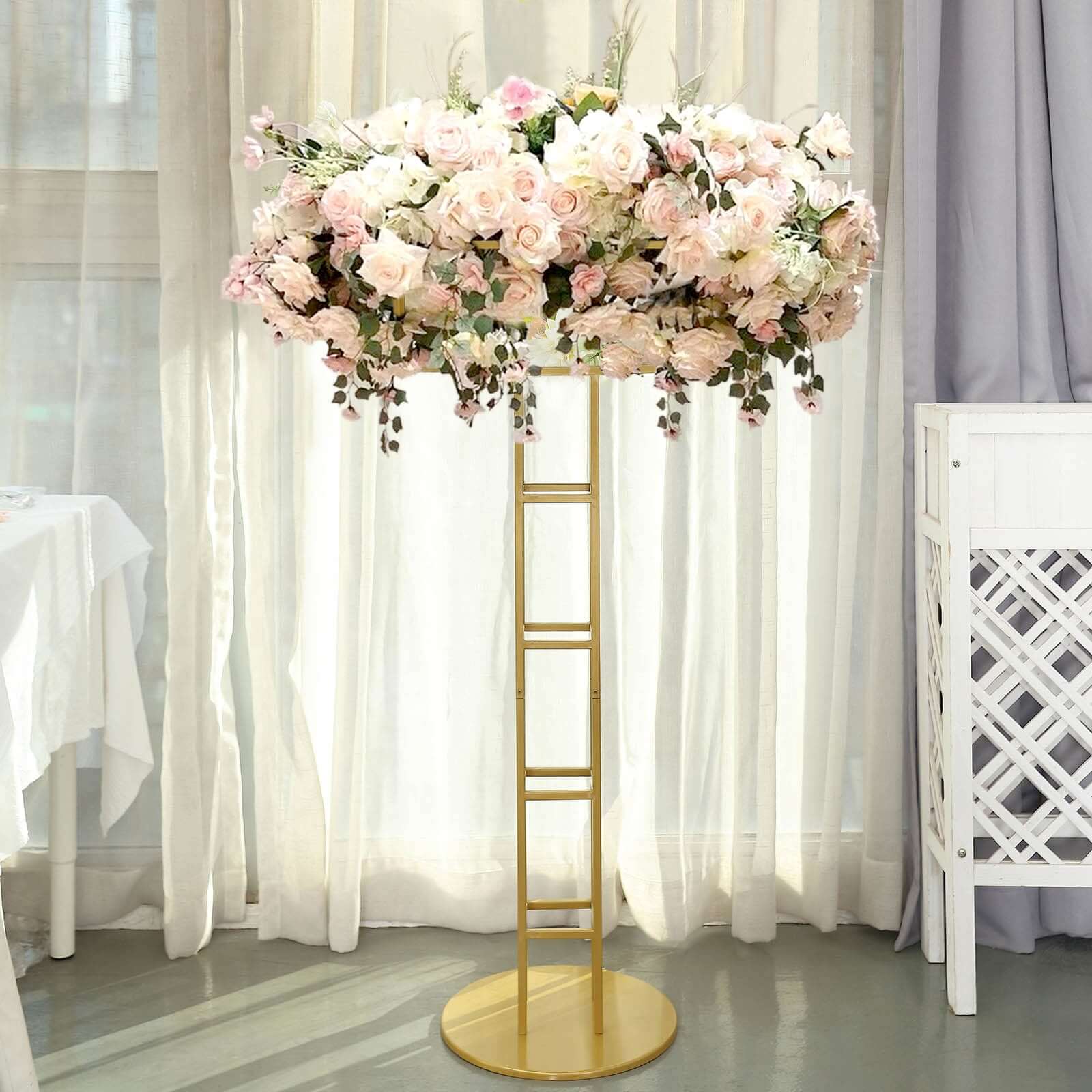 Metal Floral Riser 46" Gold Open Frame Design - Grand Halo Top Wedding Centerpiece Pedestal - Image 10