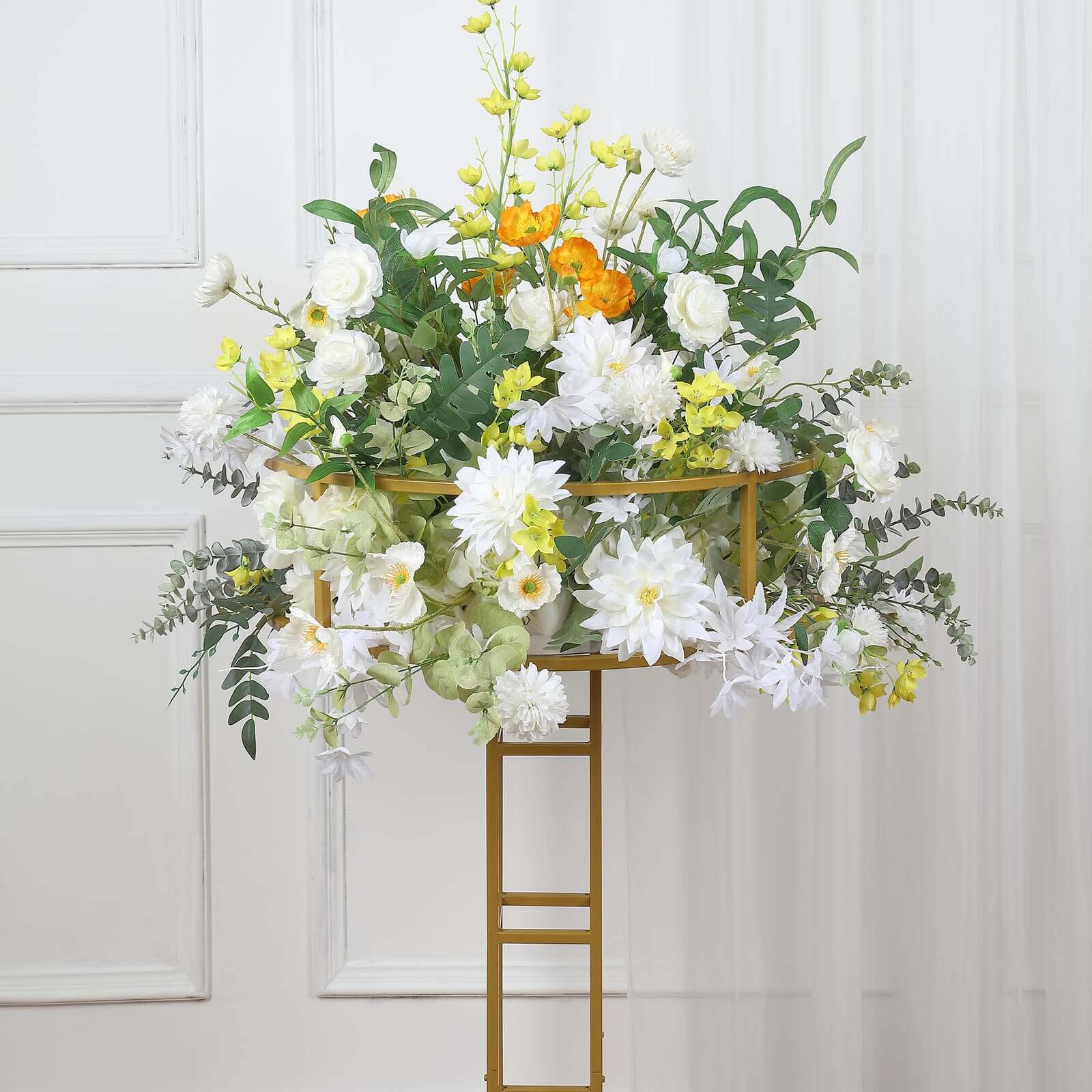 Metal Floral Riser 46" Gold Open Frame Design - Grand Halo Top Wedding Centerpiece Pedestal - Image 9