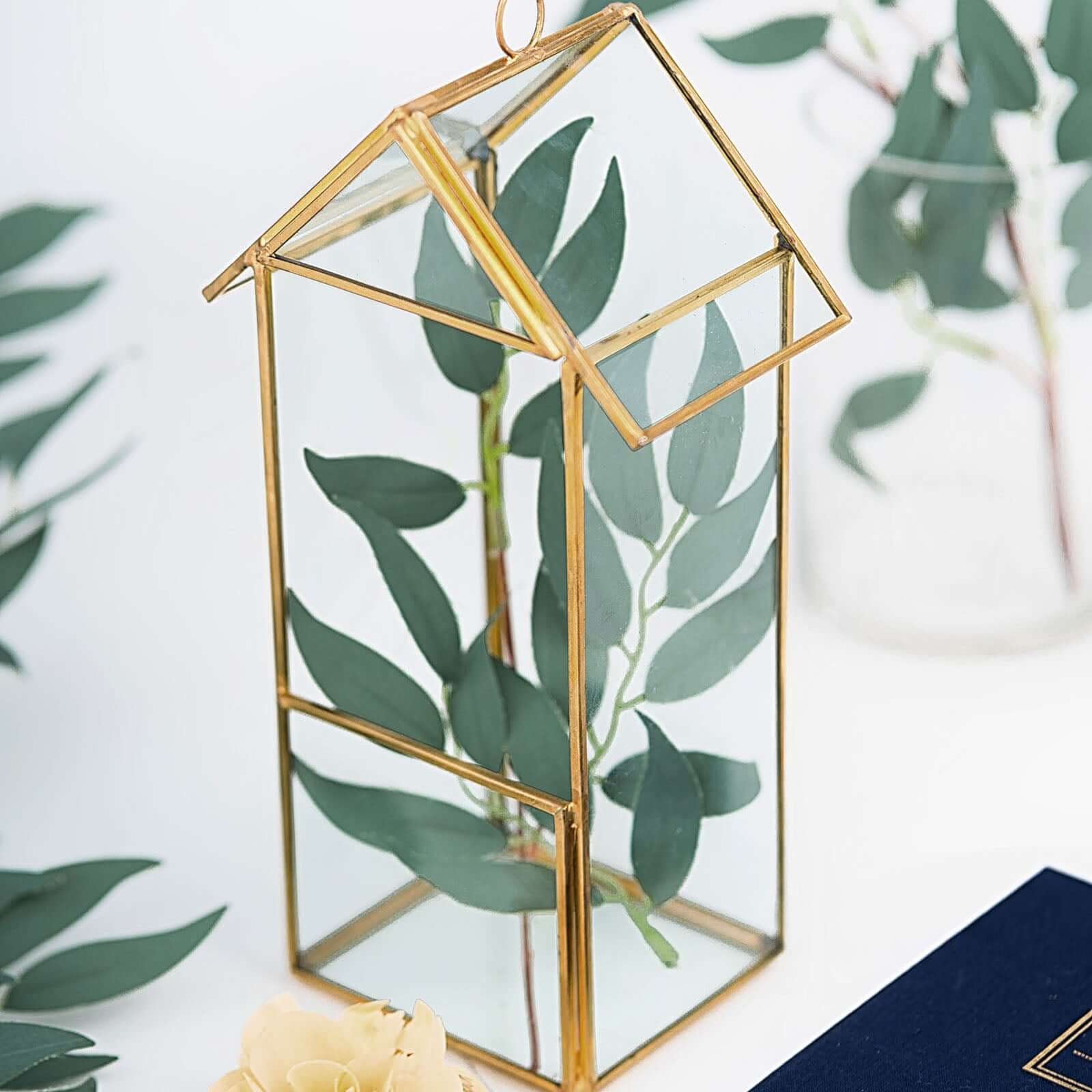 Metal Glass Terrarium 11" House Lantern Design Hanging Gold - Multipurpose Holder for Air Plants & Decor - Image 12