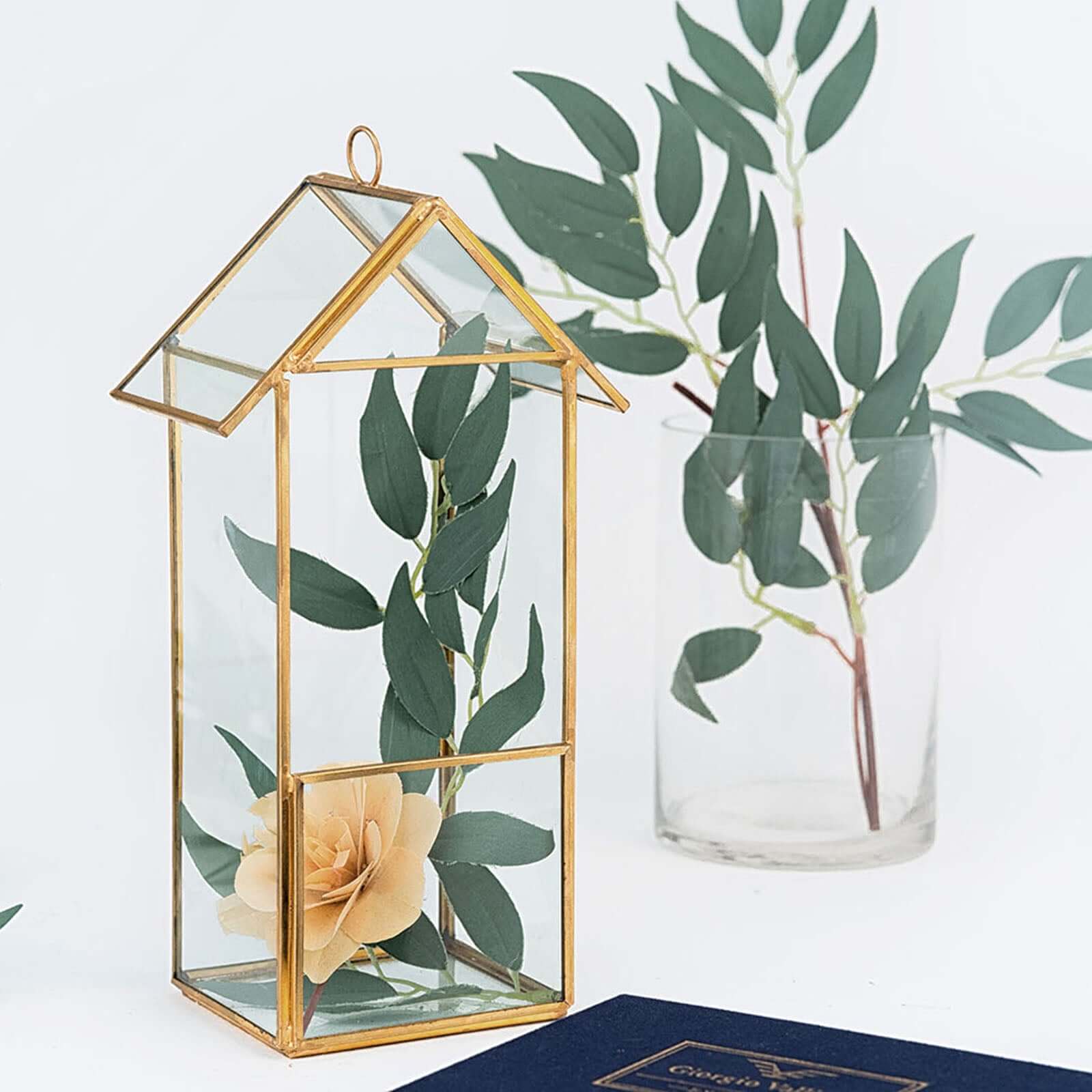 Metal Glass Terrarium 11" House Lantern Design Hanging Gold - Multipurpose Holder for Air Plants & Decor - Image 15