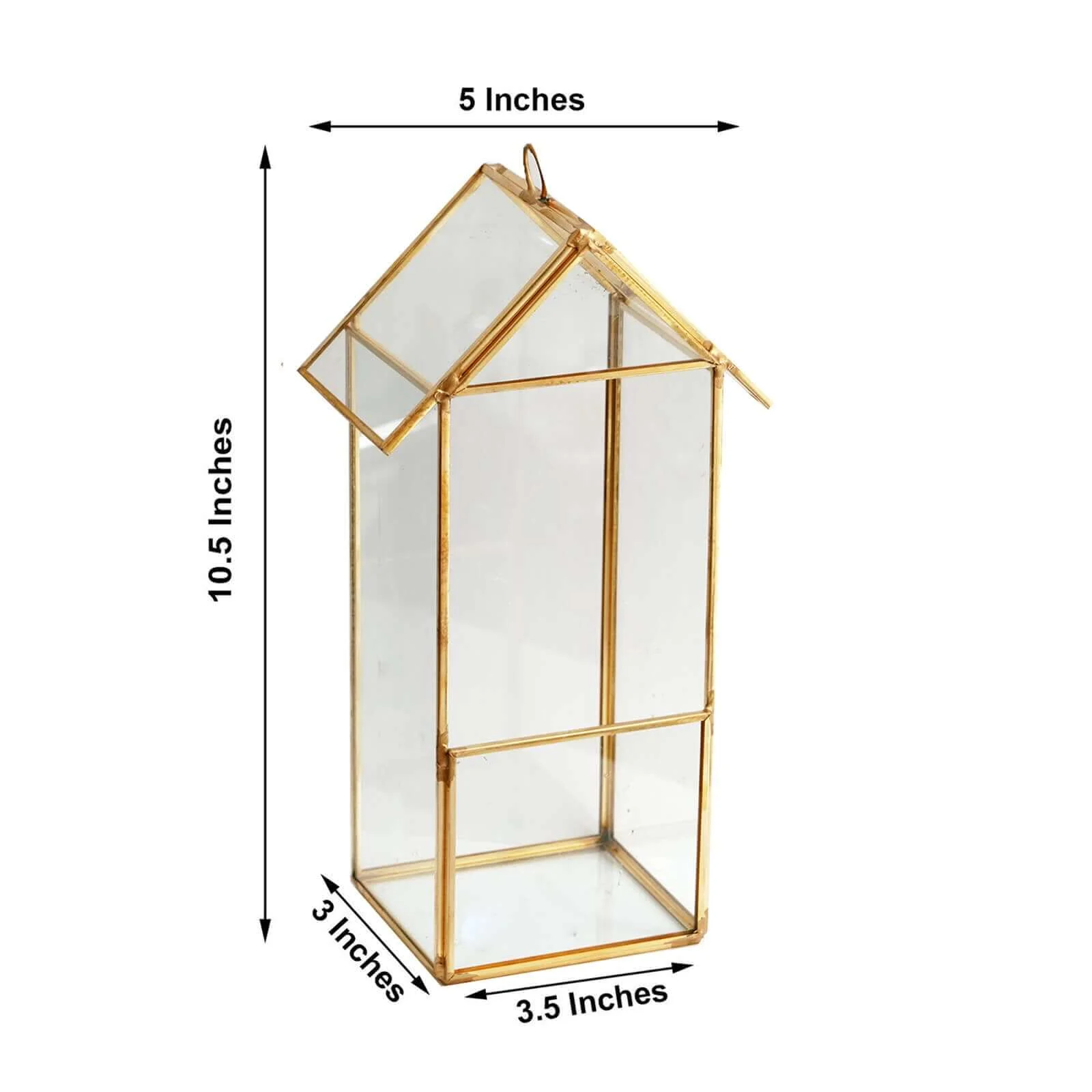 Metal Glass Terrarium 11" House Lantern Design Hanging Gold - Multipurpose Holder for Air Plants & Decor - Image 3