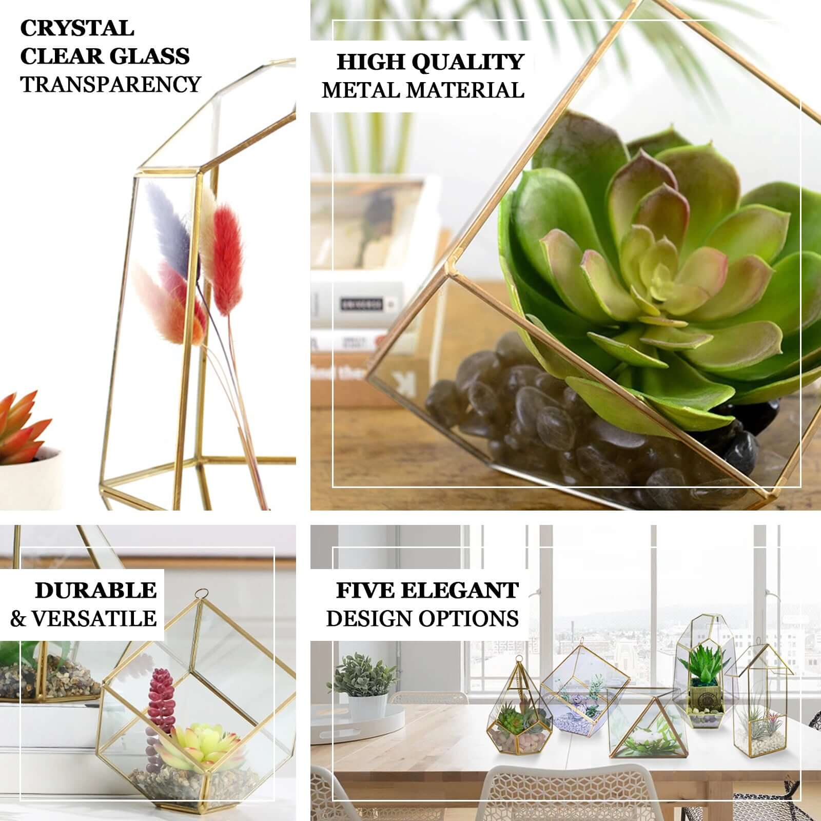 Metal Glass Terrarium 11" House Lantern Design Hanging Gold - Multipurpose Holder for Air Plants & Decor - Image 4