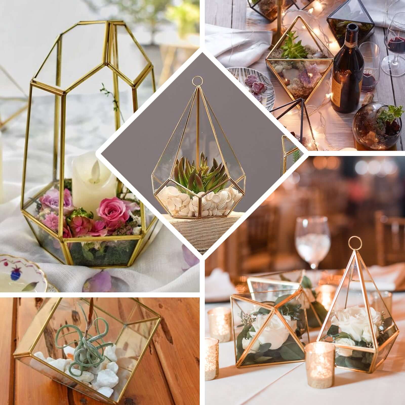 Metal Glass Terrarium 11" House Lantern Design Hanging Gold - Multipurpose Holder for Air Plants & Decor - Image 5