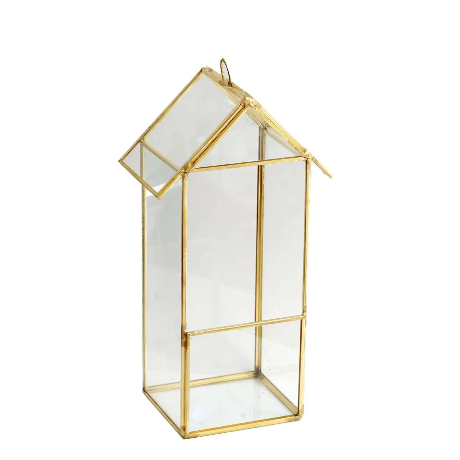 Metal Glass Terrarium 11" House Lantern Design Hanging Gold - Multipurpose Holder for Air Plants & Decor - Image 7
