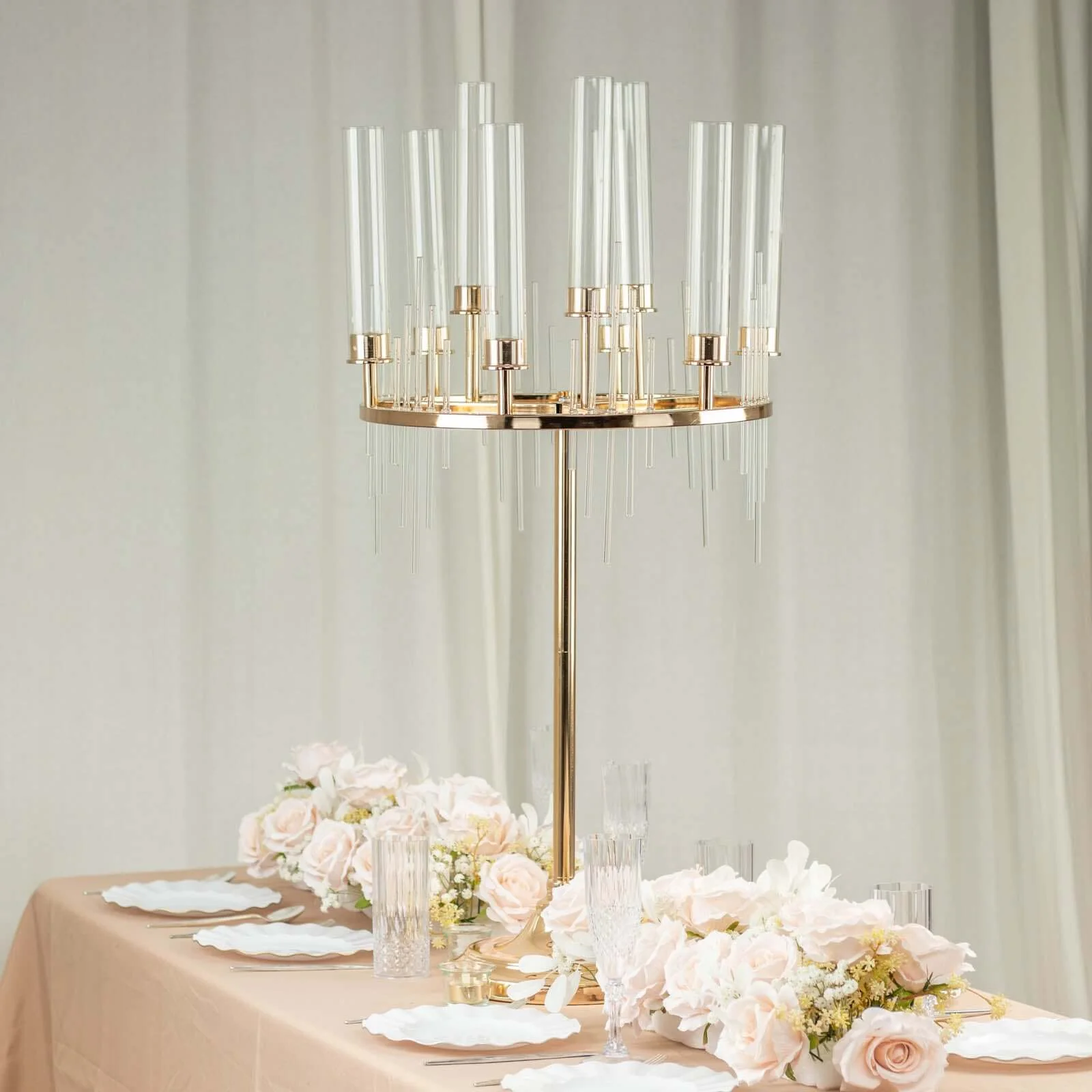 Metal Gold 9-Arm Round Cluster Taper Candelabra Gold Table