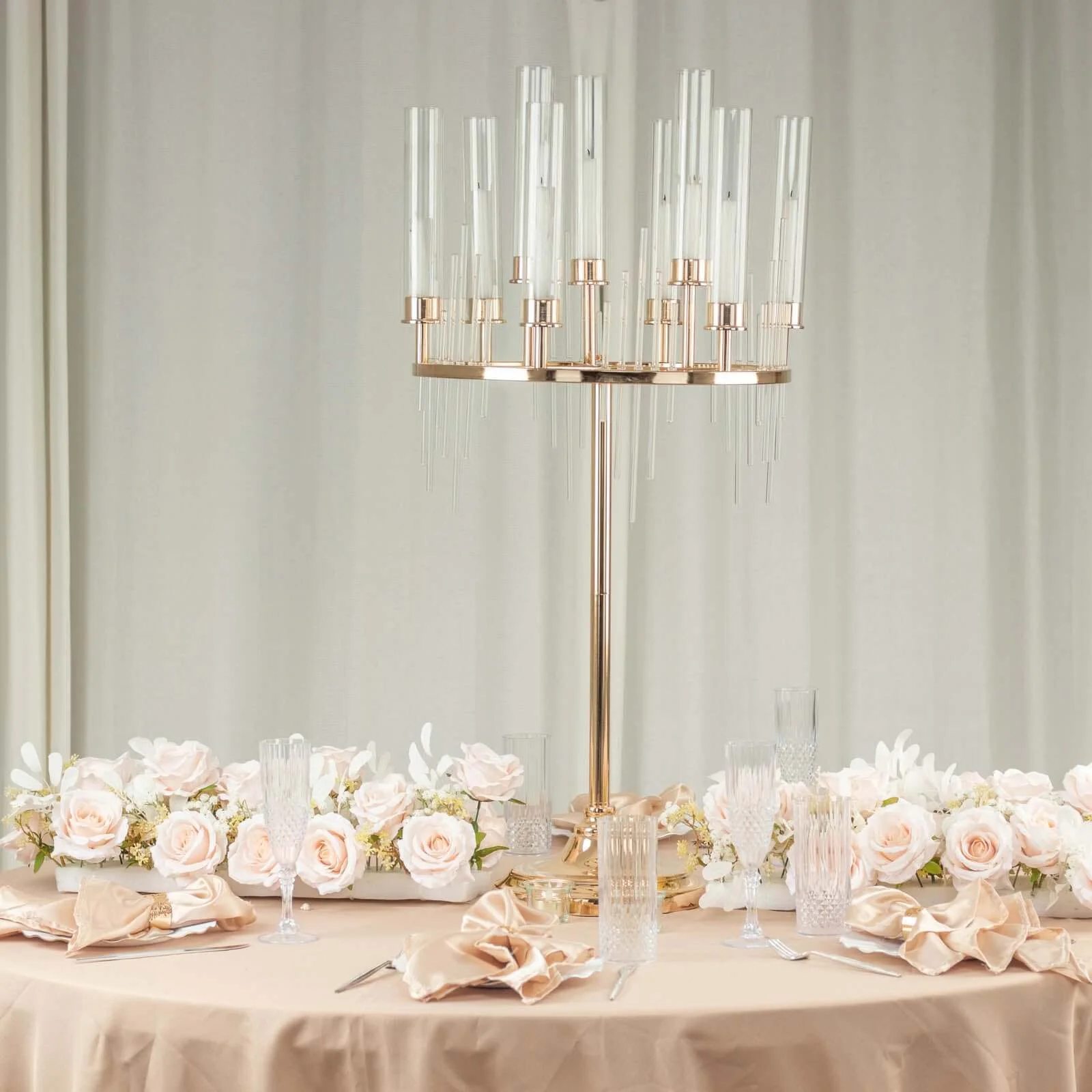 Metal Gold 9-Arm Round Cluster Taper Candelabra Gold Table - Image 2