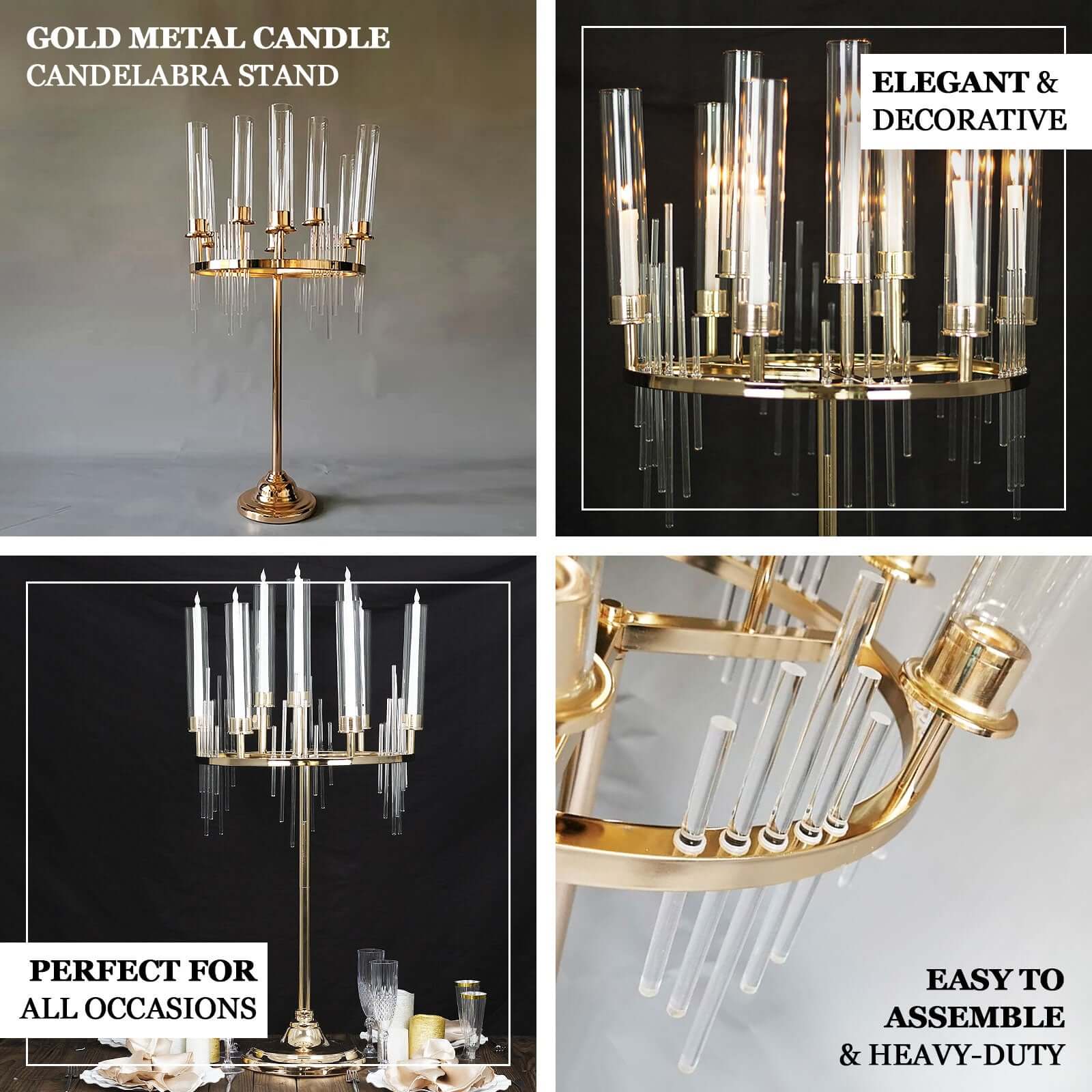 Metal Gold 9-Arm Round Cluster Taper Candelabra Gold Table - Image 4