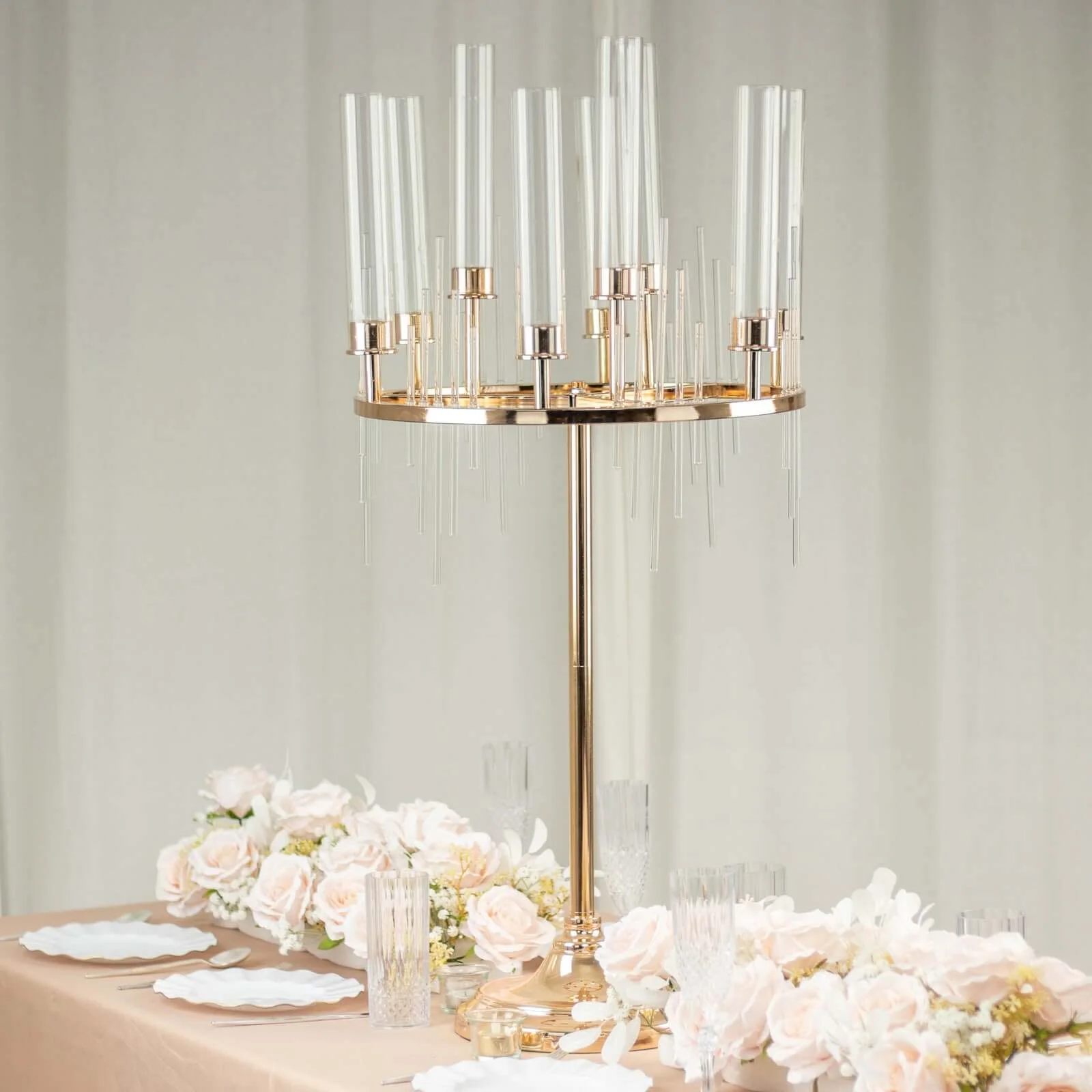 Metal Gold 9-Arm Round Cluster Taper Candelabra Gold Table - Image 6