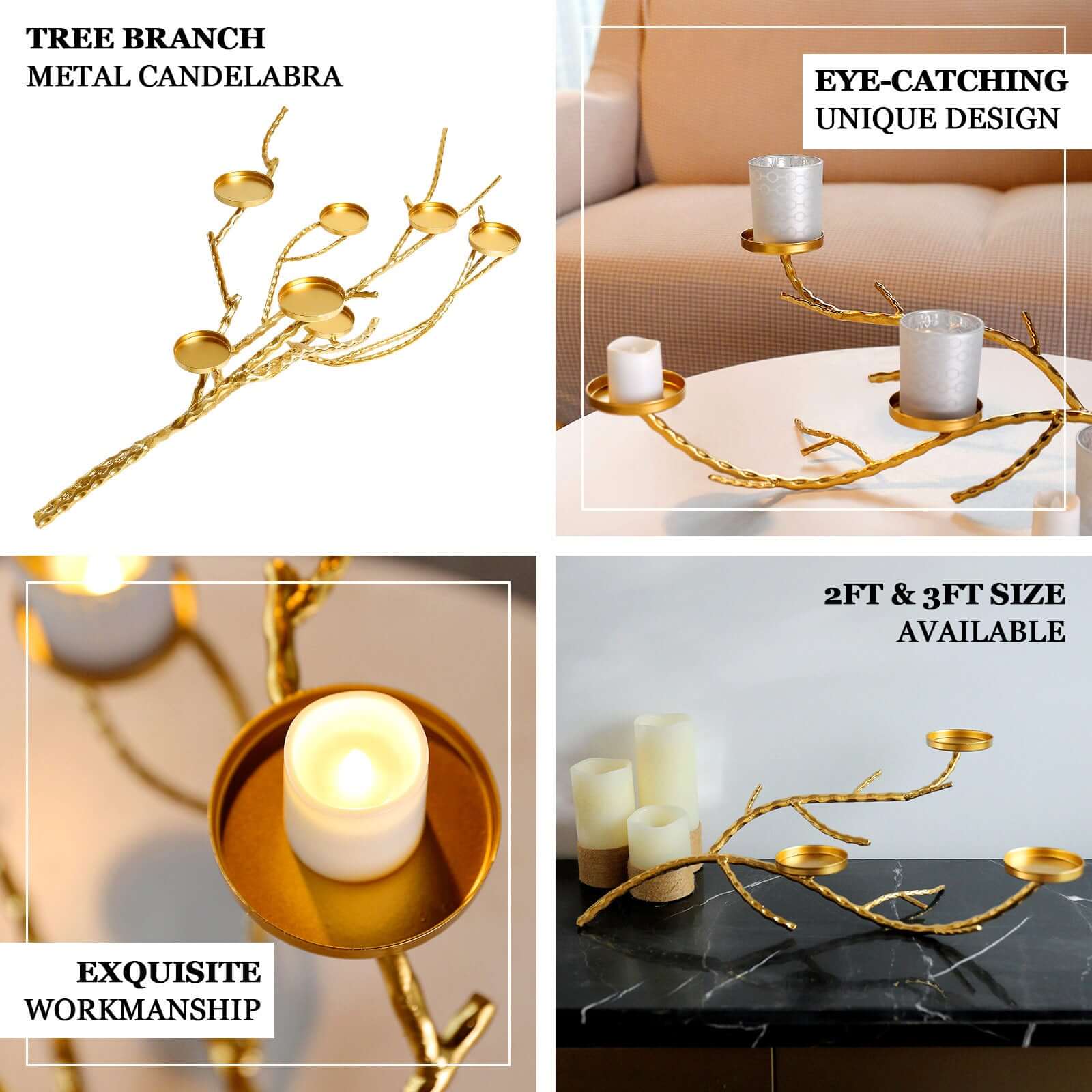 Metal Gold Manzanita Tree Branch Candelabra Candle Holder Stand 3ft - Twig Branch Design Table Centerpiece - Image 4