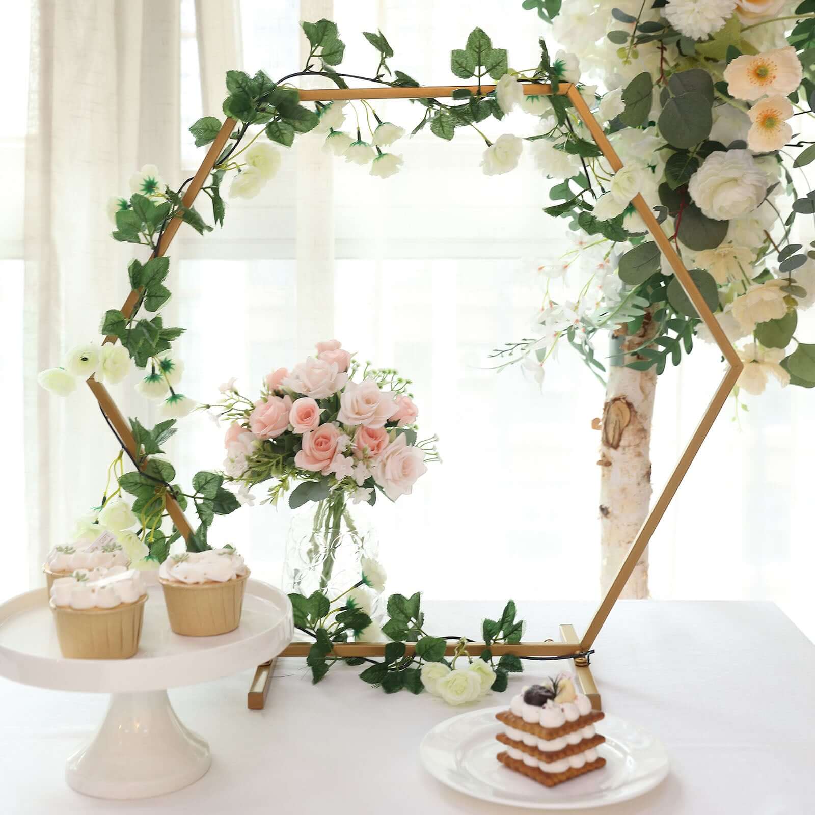 Metal Hexagon Table Wedding Arch Centerpiece Gold 21" - Geometric Self-Standing Flower Balloon Frame - Image 5