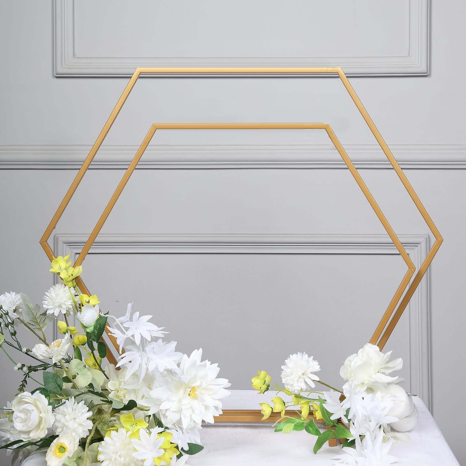 Metal Hexagon Table Wedding Arch Centerpiece Gold 24" - Geometric Self-Standing Flower Balloon Frame - Image 10