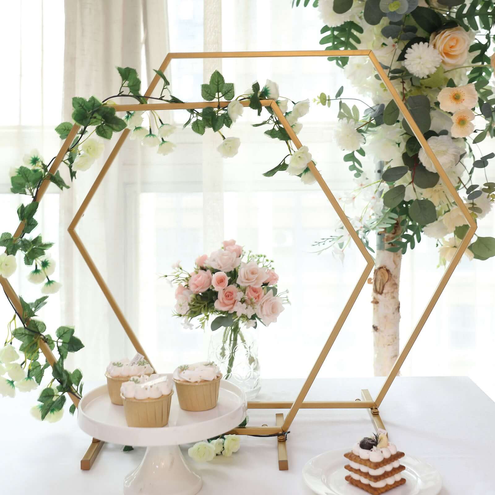 Metal Hexagon Table Wedding Arch Centerpiece Gold 24" - Geometric Self-Standing Flower Balloon Frame - Image 11
