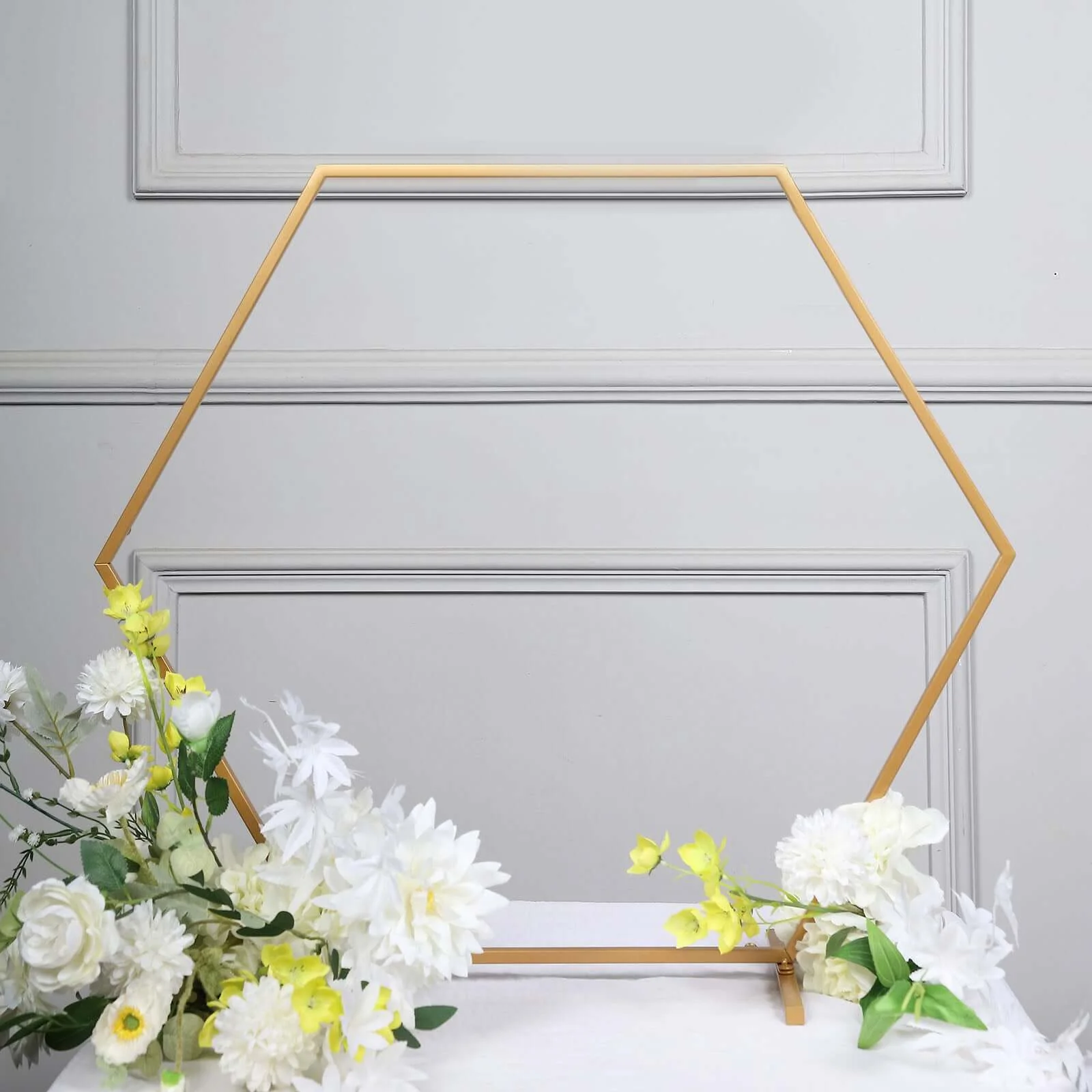 Metal Hexagon Table Wedding Arch Centerpiece Gold 24" - Geometric Self-Standing Flower Balloon Frame - Image 6
