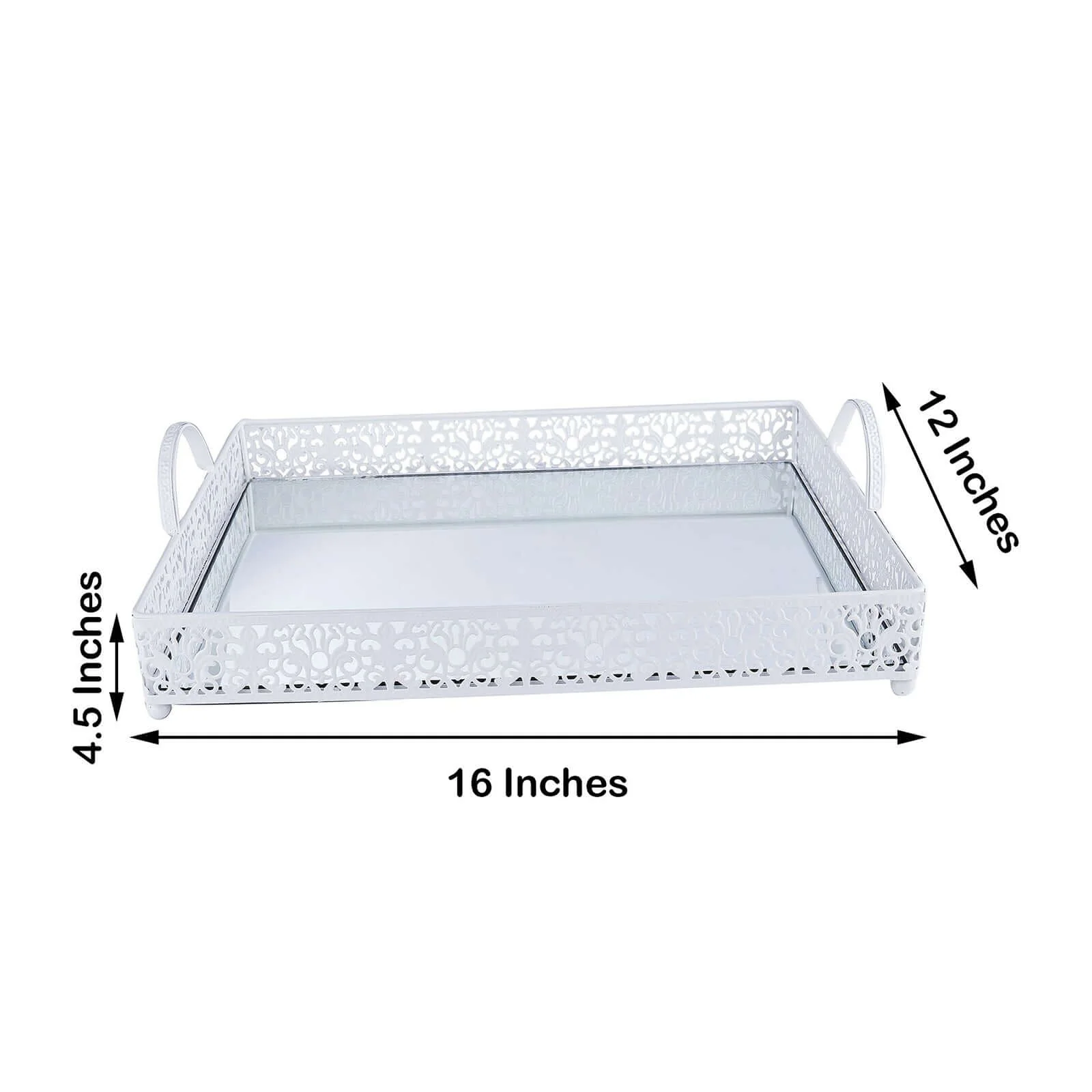 Metal Mirrored Serving Tray 16"x12" Rectangle White Fleur De Lis Design with Handles - French Inspired Decorative Vanity Tray Centerpiece - Image 3