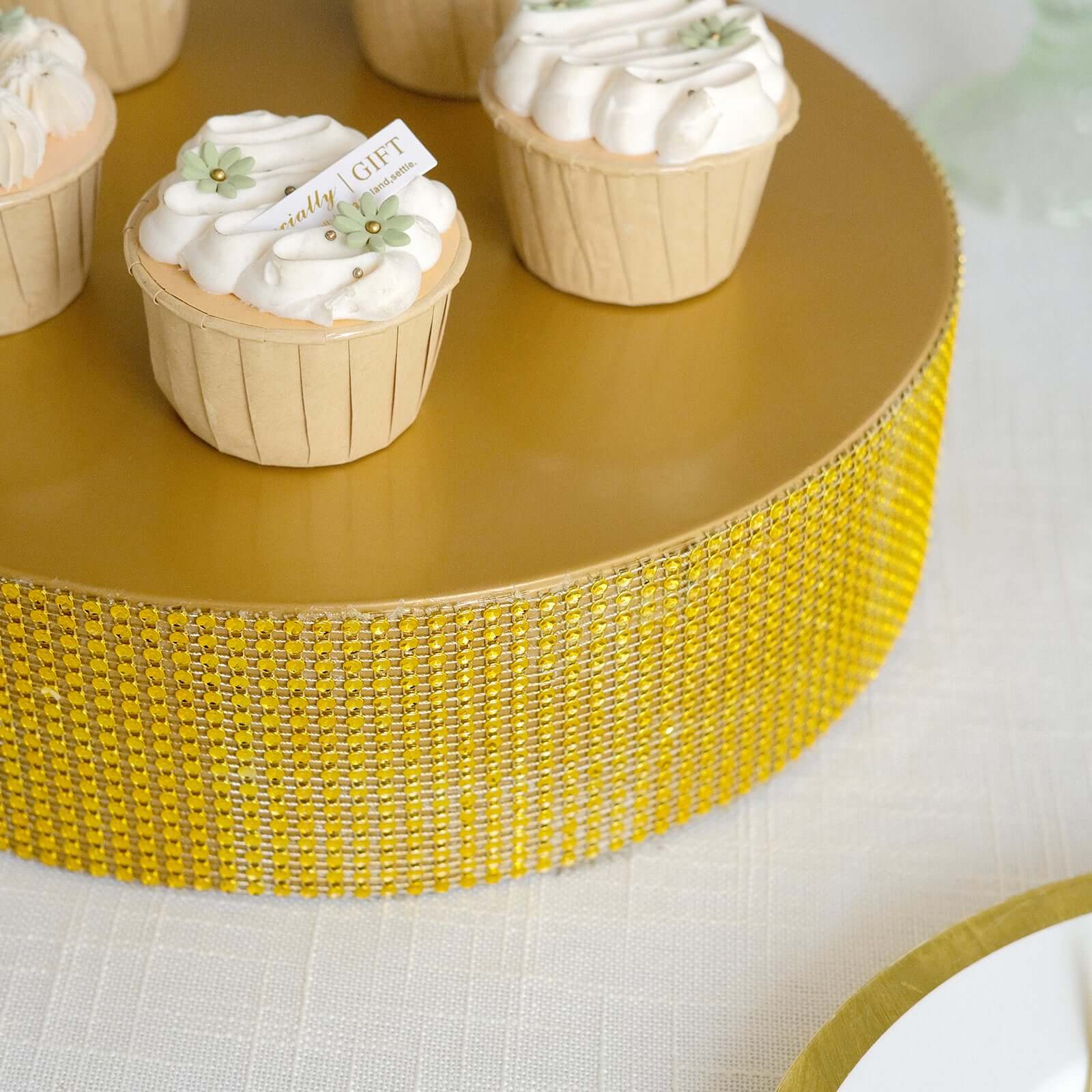 Metal Pedestal Cake Stand 12" Round Design with Rhinestones Gold - Cupcake Holder and Dessert Table Centerpiece - Image 10