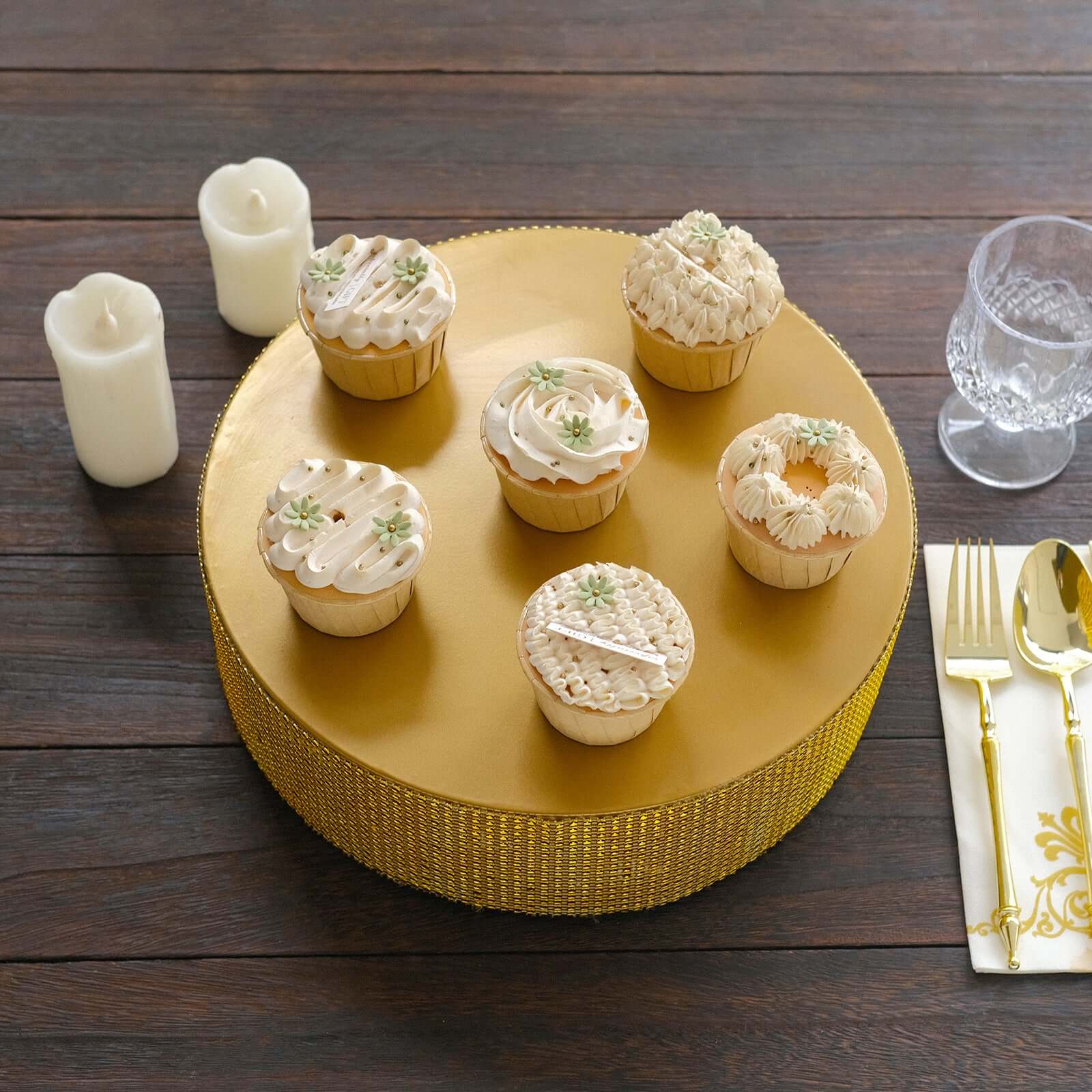 Metal Pedestal Cake Stand 12" Round Design with Rhinestones Gold - Cupcake Holder and Dessert Table Centerpiece - Image 9