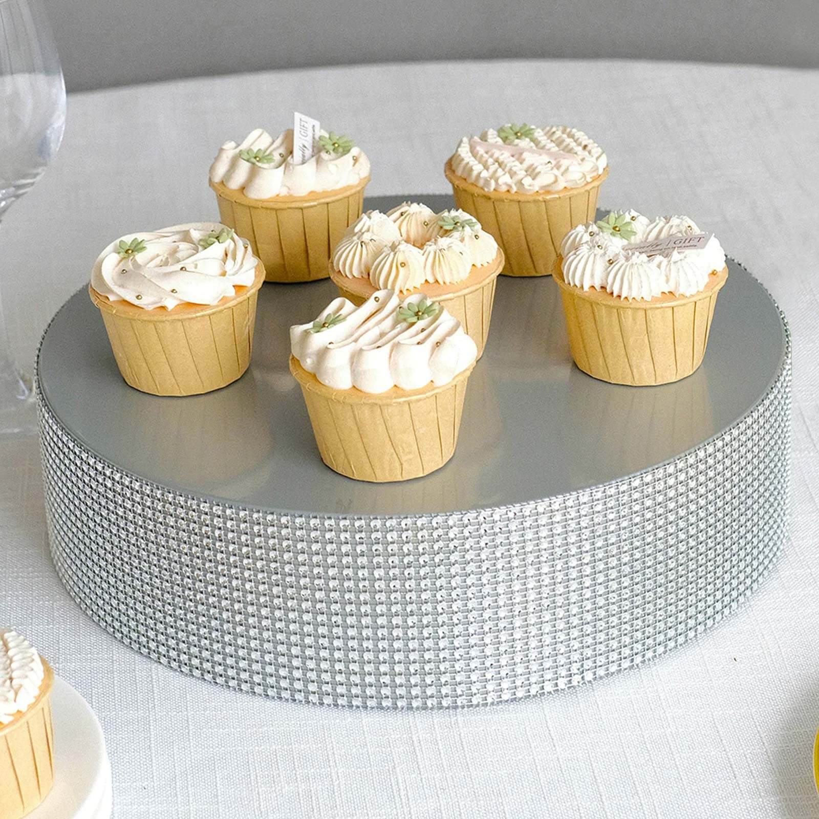 Metal Pedestal Cake Stand 12" Round Design with Rhinestones Silver - Cupcake Holder and Dessert Table Centerpiece - Image 6