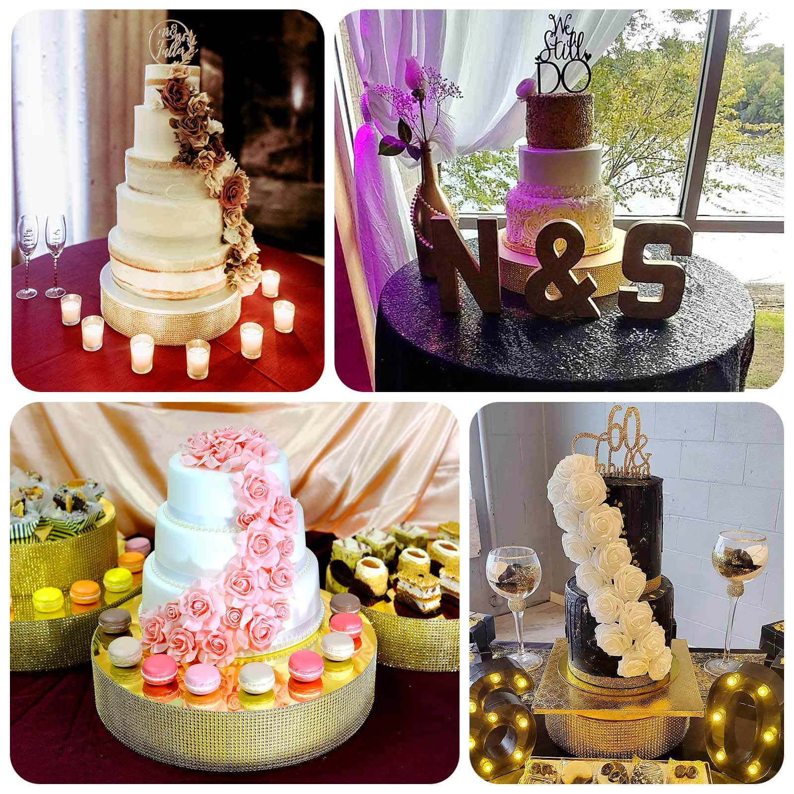 Metal Pedestal Cake Stand 14" Round Design with Rhinestones Gold - Cupcake Holder and Dessert Table Centerpiece - Image 5