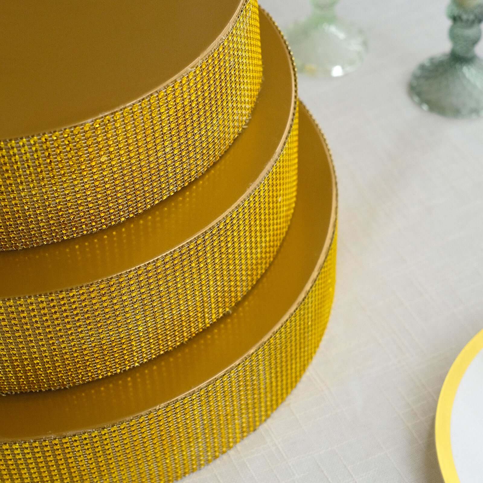 Metal Pedestal Cake Stand 14" Round Design with Rhinestones Gold - Cupcake Holder and Dessert Table Centerpiece - Image 8