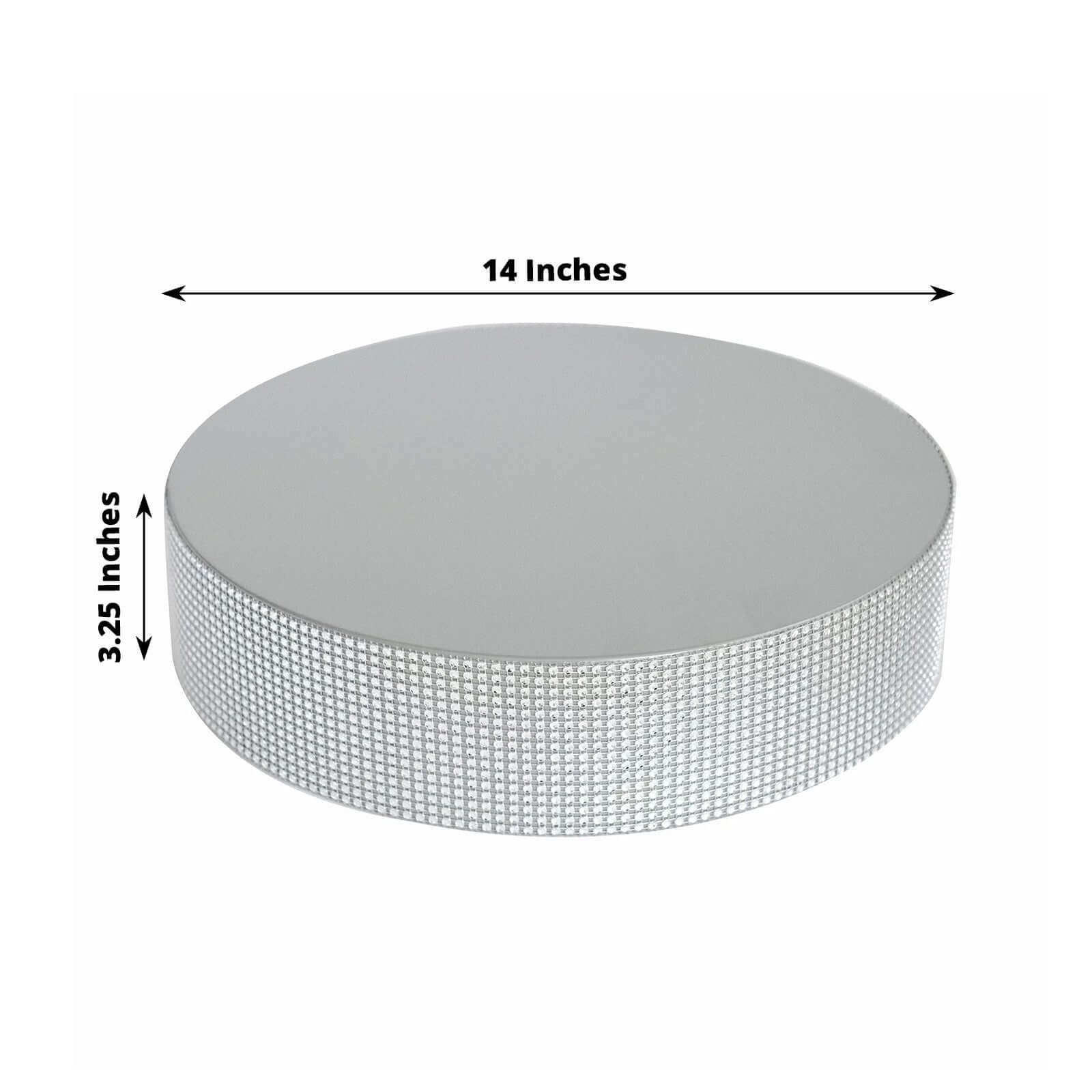 Metal Pedestal Cake Stand 14" Round Design with Rhinestones Silver - Cupcake Holder and Dessert Table Centerpiece - Image 3