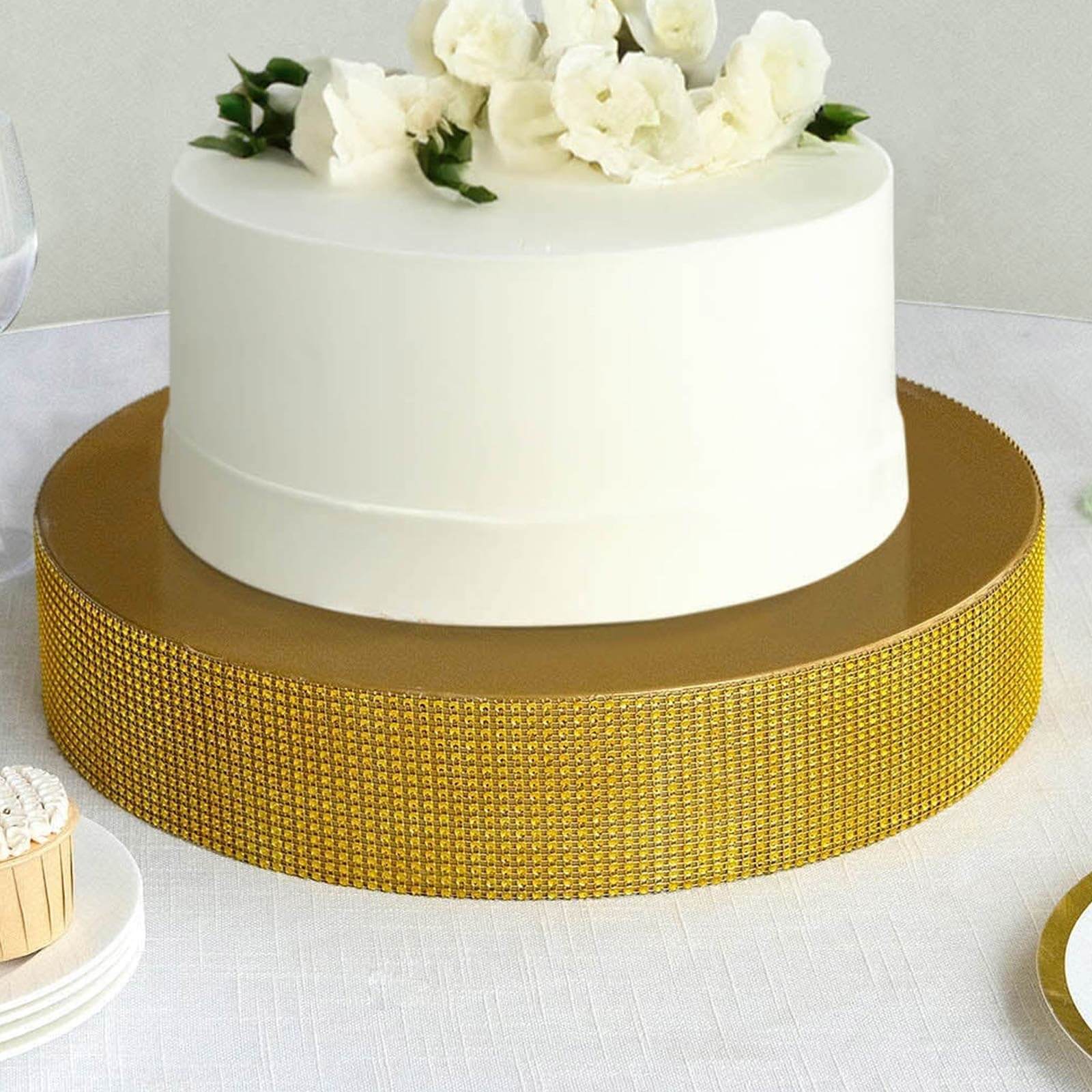 Metal Pedestal Cake Stand 16" Round Design with Rhinestones Gold - Cupcake Holder and Dessert Table Centerpiece