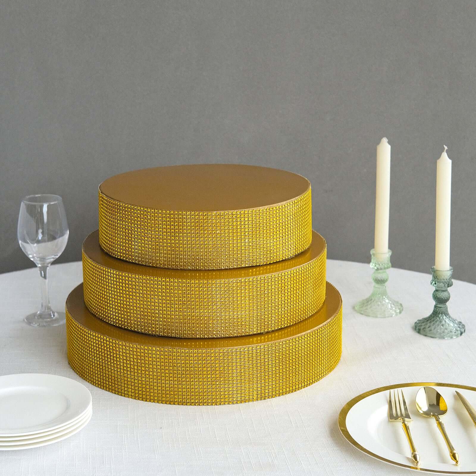 Metal Pedestal Cake Stand 16" Round Design with Rhinestones Gold - Cupcake Holder and Dessert Table Centerpiece - Image 10