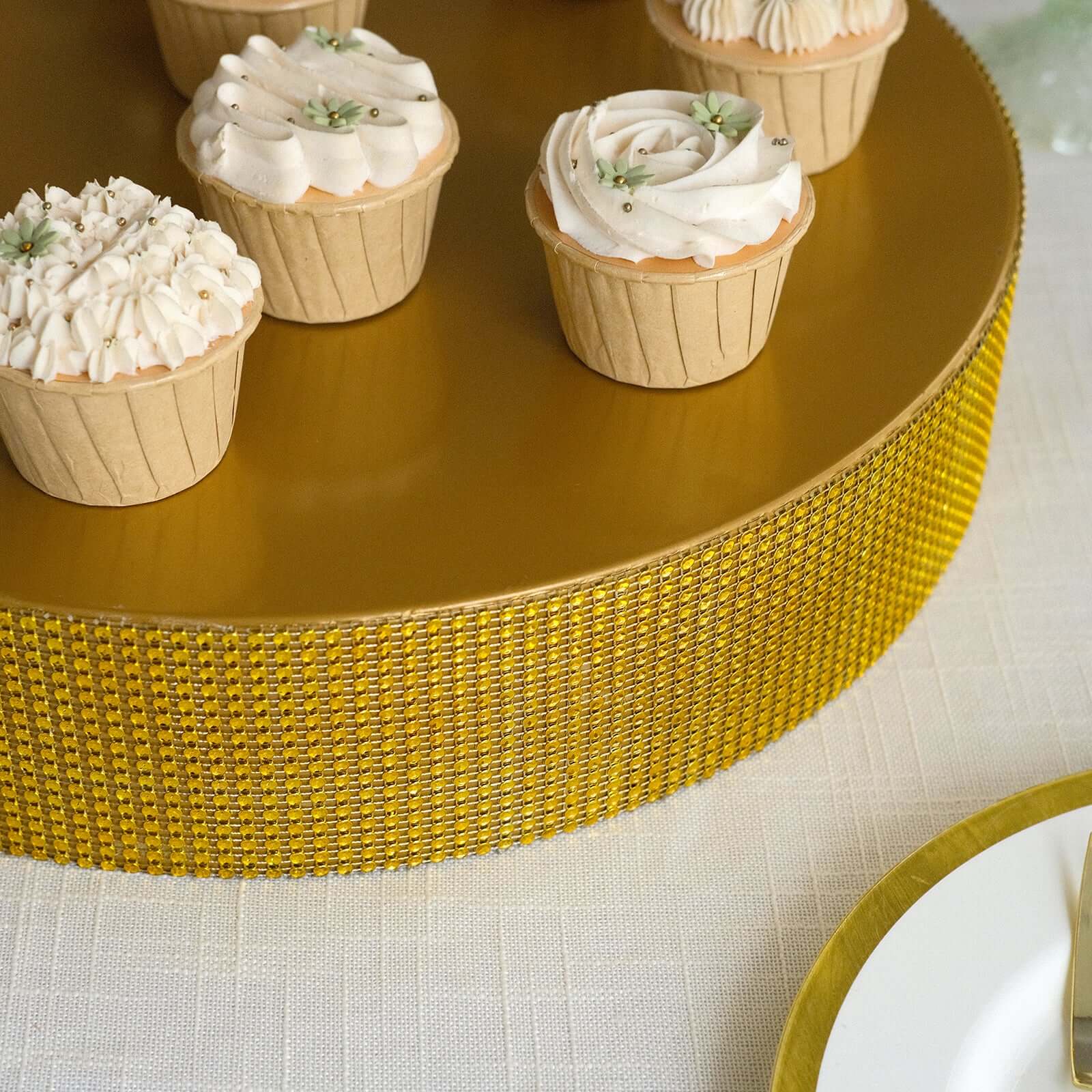 Metal Pedestal Cake Stand 16" Round Design with Rhinestones Gold - Cupcake Holder and Dessert Table Centerpiece - Image 11