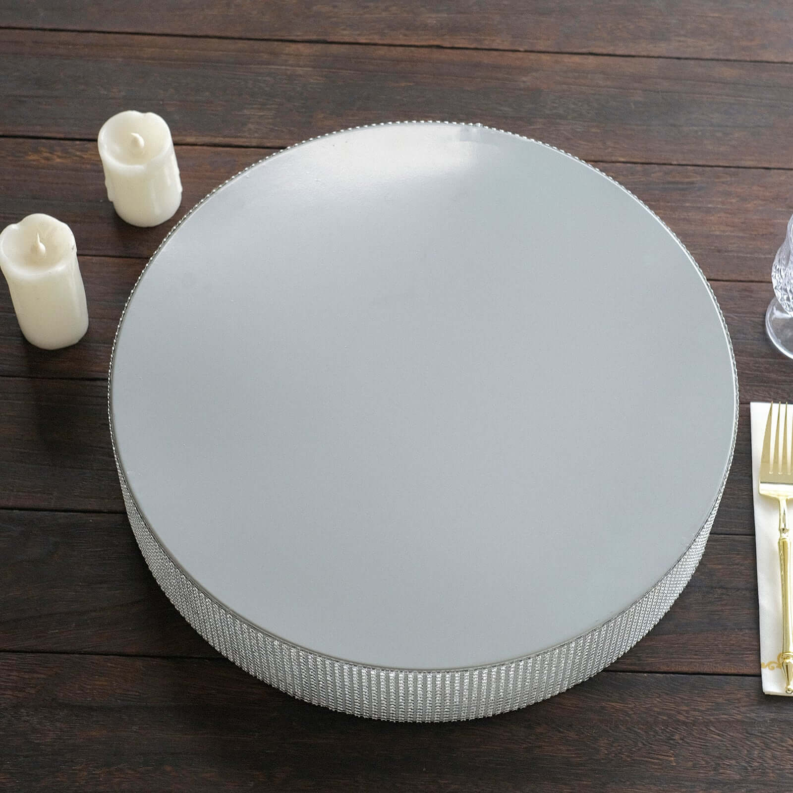 Metal Pedestal Cake Stand 16" Round Design with Rhinestones Silver - Cupcake Holder and Dessert Table Centerpiece - Image 8