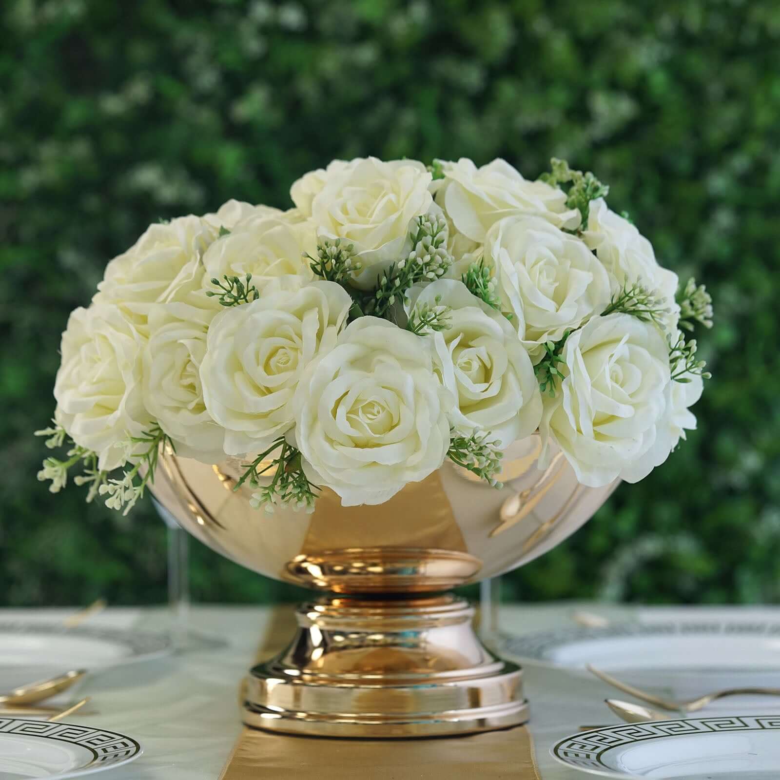 Metal Pedestal Flower Pot 12" Round Design Gold - Floating Candle Bowl and Display Dish