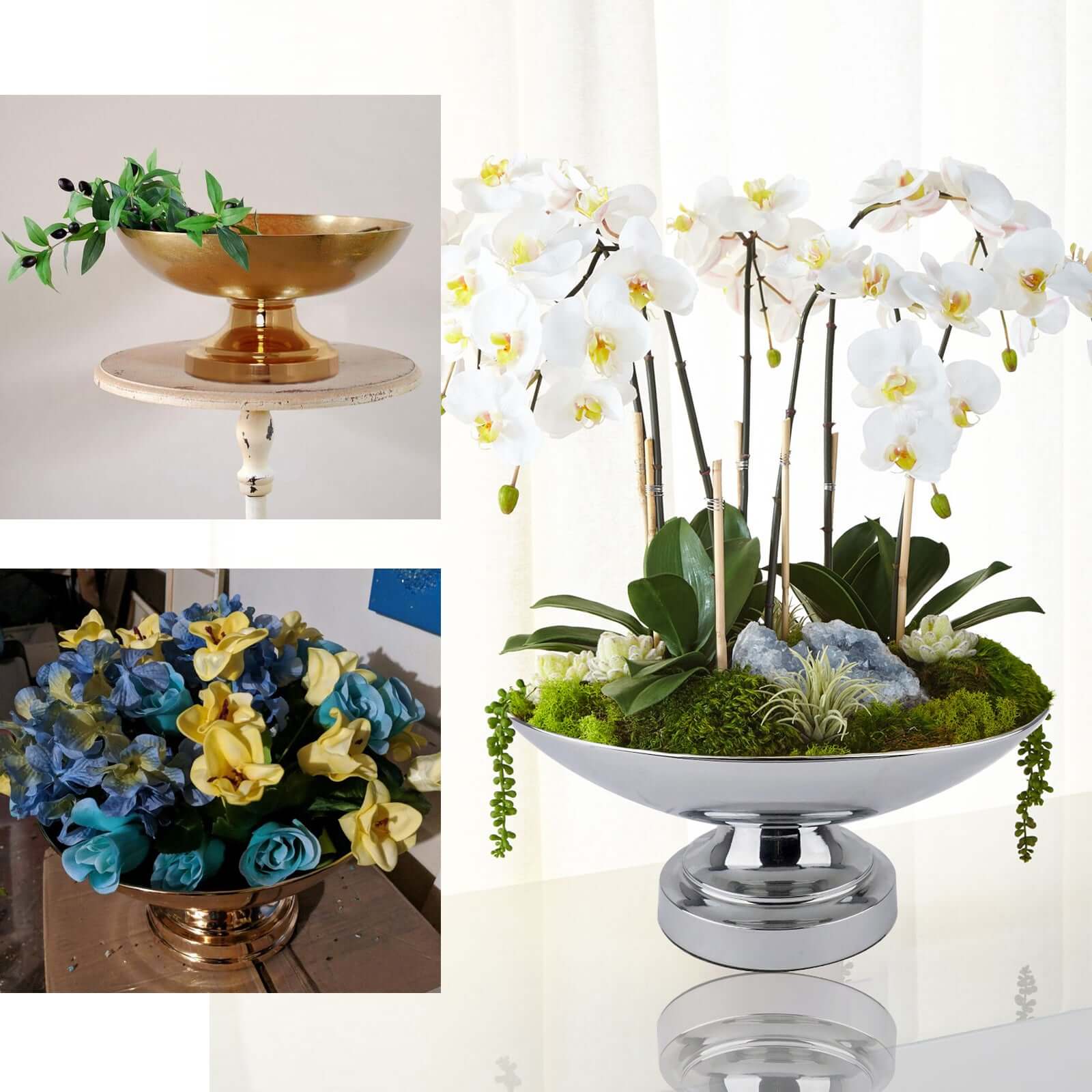 Metal Pedestal Flower Pot 12" Round Design Gold - Floating Candle Bowl and Display Dish - Image 5