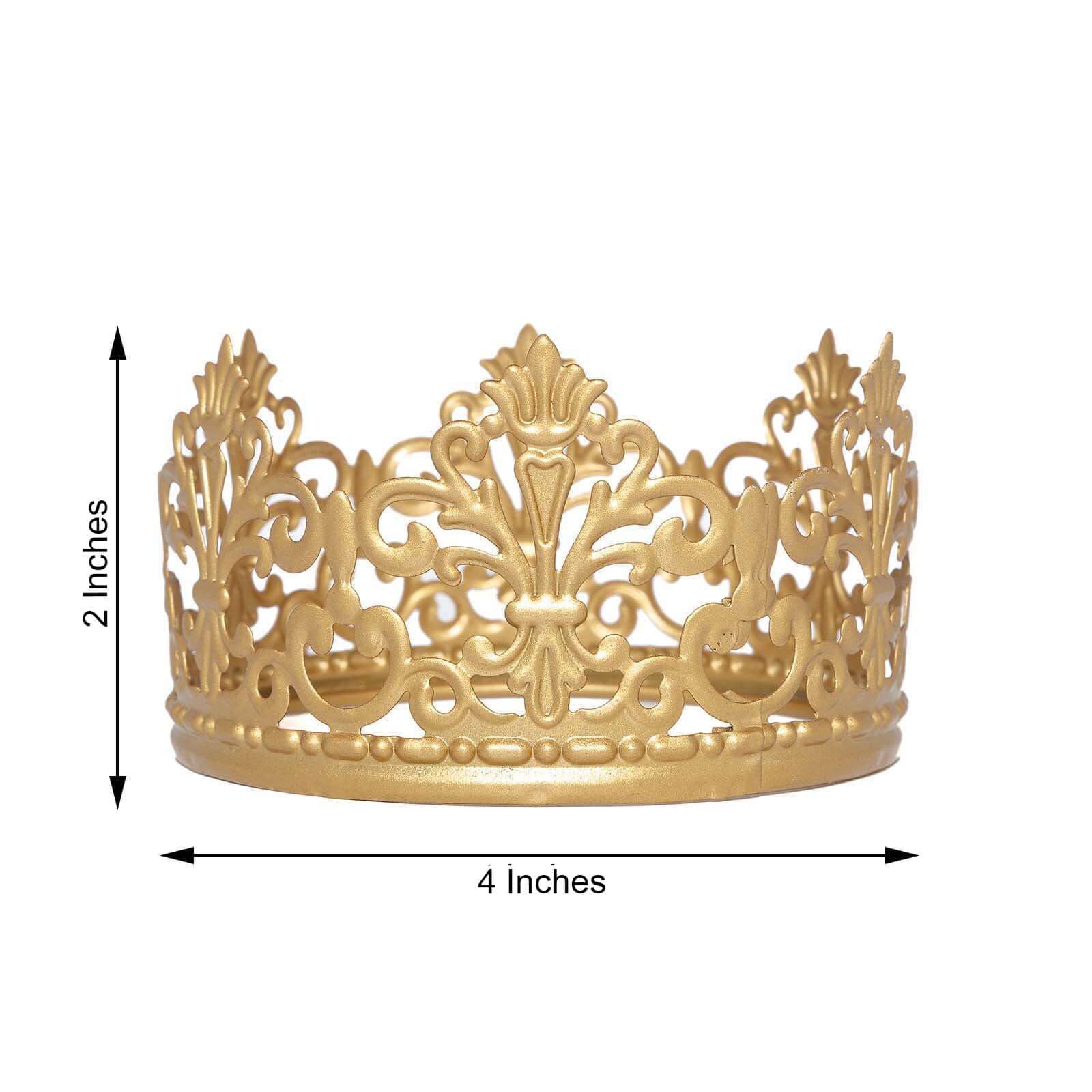 Metal Princess Crown Cake Topper 2" Matte Gold - Classy Cake Centerpiece Decor for Fairytale-Themed Birthdays Weddings & Party Decor - Image 3