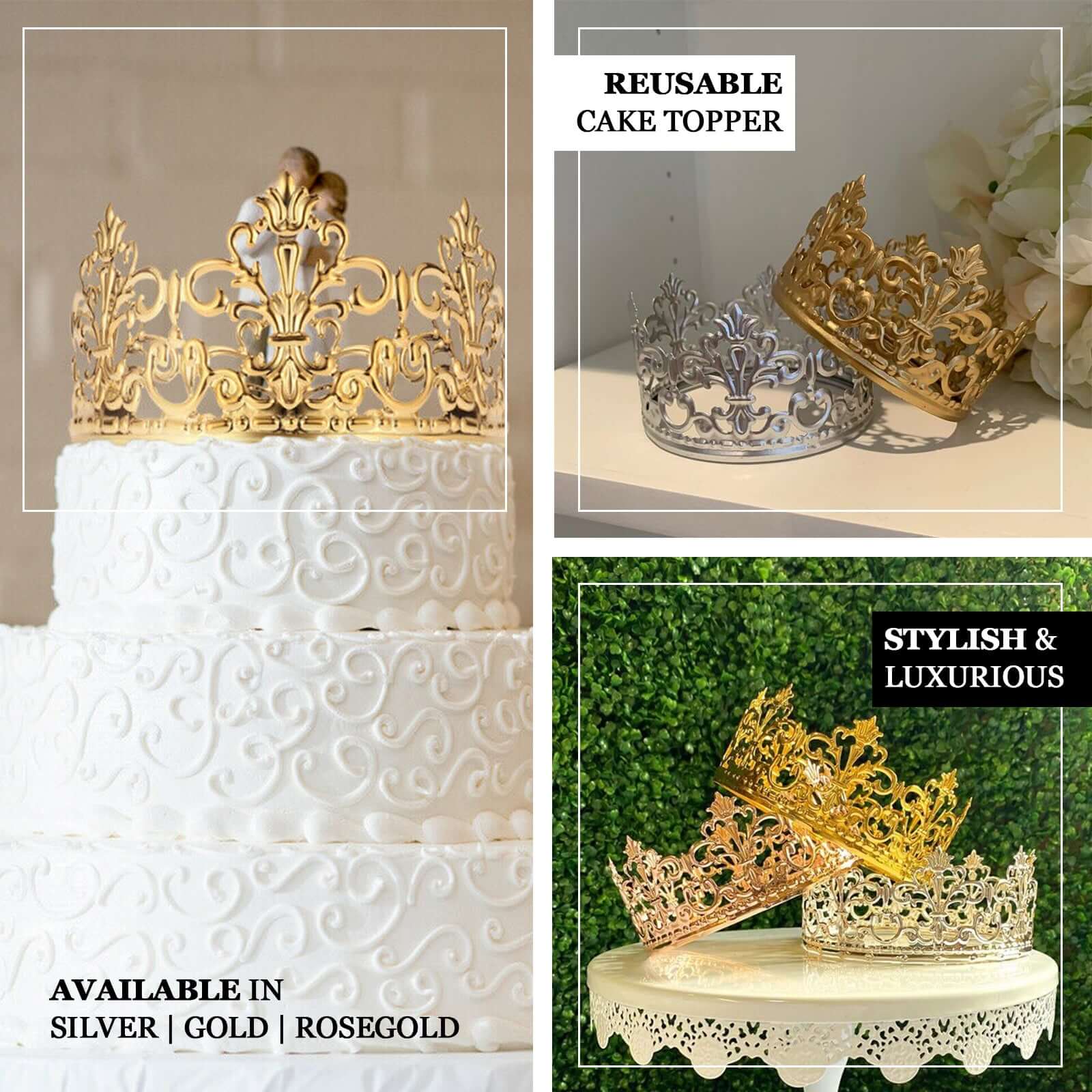 Metal Princess Crown Cake Topper 2" Matte Gold - Classy Cake Centerpiece Decor for Fairytale-Themed Birthdays Weddings & Party Decor - Image 4