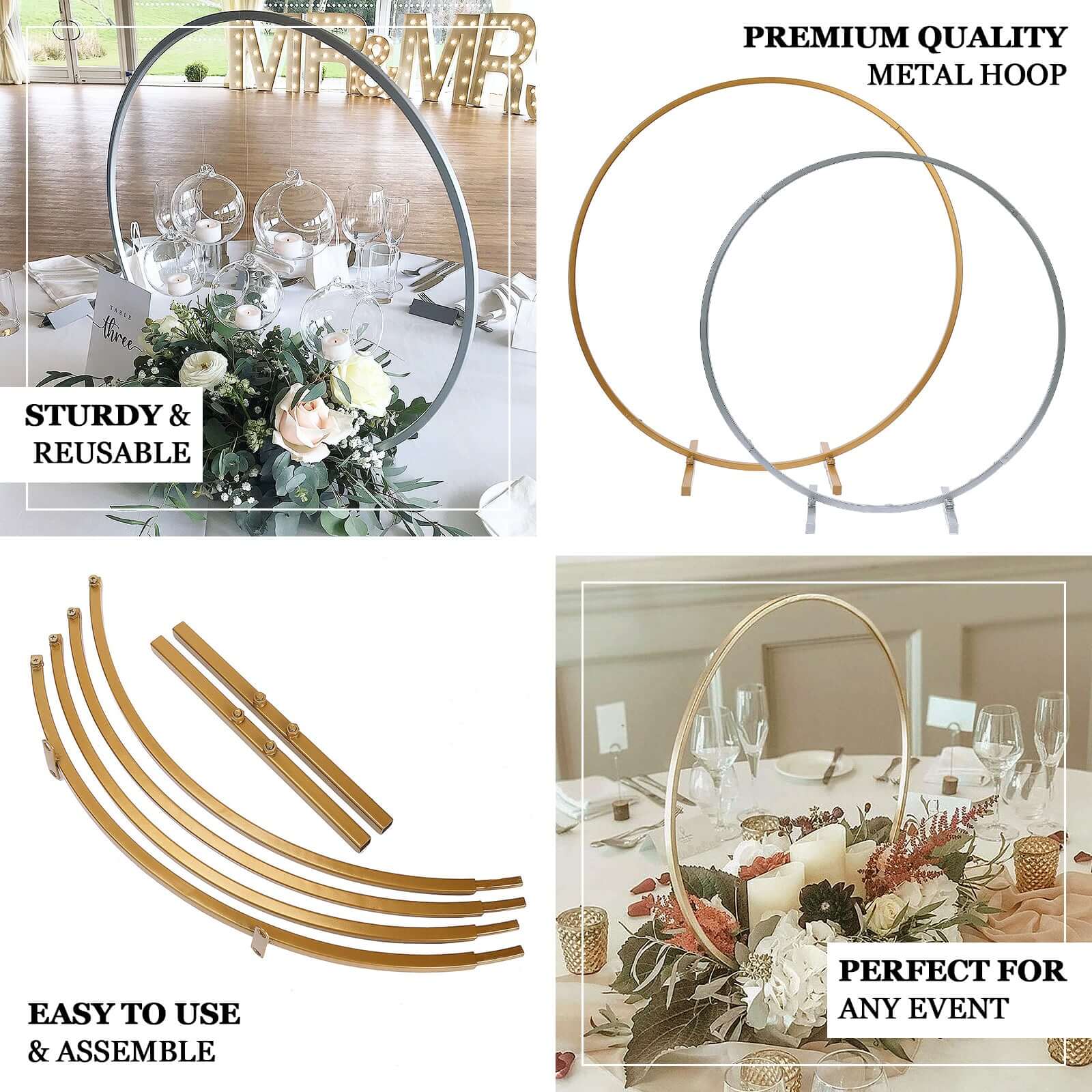 Metal Round Arch Wedding Centerpiece Gold 24" - Hoop Wreath Tabletop Decor for Events - Image 4