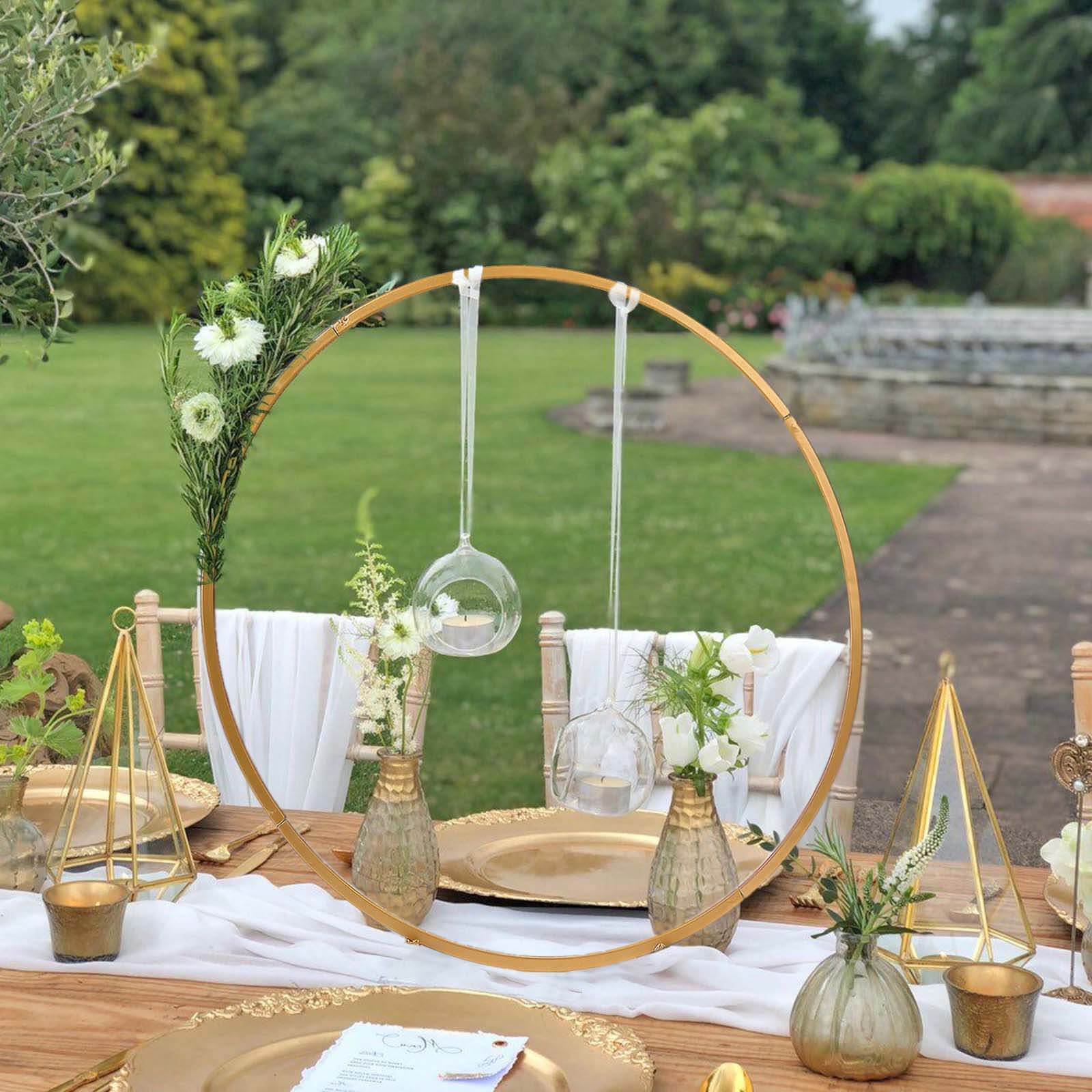 Metal Round Arch Wedding Centerpiece Gold 24" - Hoop Wreath Tabletop Decor for Events - Image 8