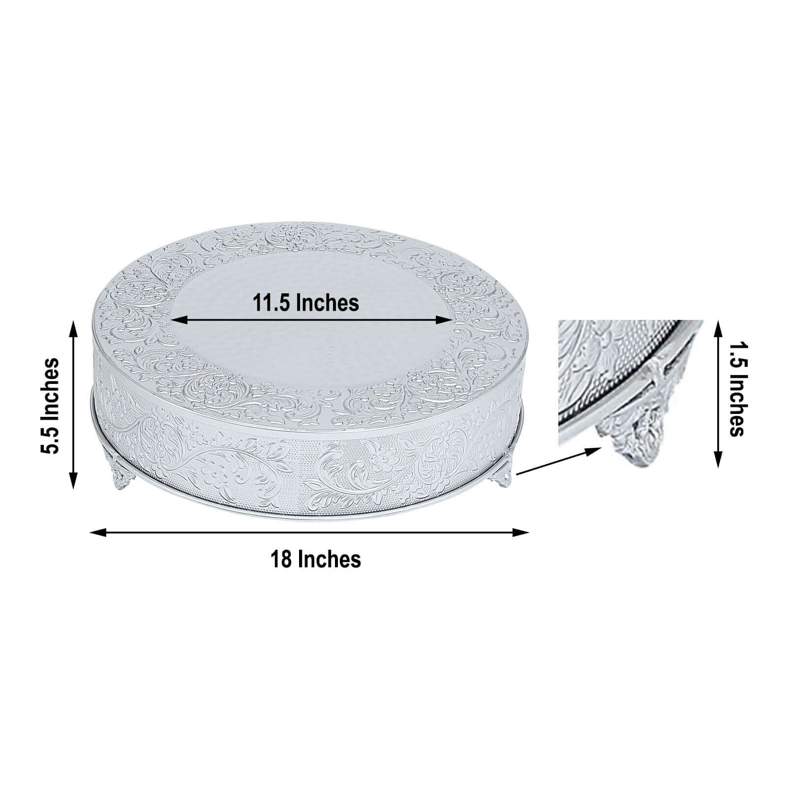 Metal Round Cake Pedestal Stand 18" Silver with Embossed Design - Matte Cupcake Display Riser Centerpiece Dessert Tray - Image 3